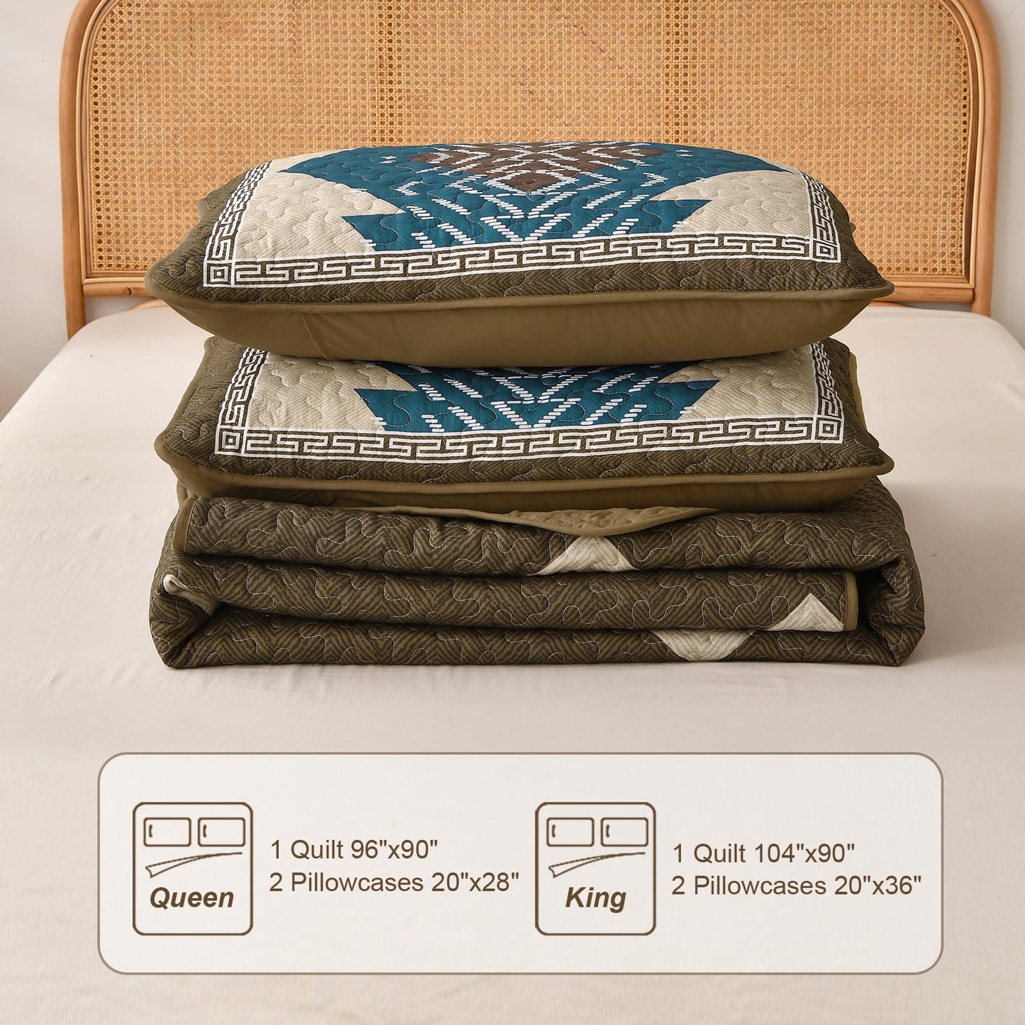 Dintszyayue Boho Quilt Set King Size, Brown Aztec Texture Bedspread Set, 3 Pieces Texture Southwestern Bedding Set, Soft Lightweight Coverlet Set for All Season Bedding with 2 Pillowcases
