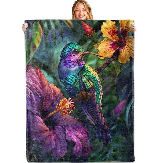 MIEPOS Tropical Hummingbird Throw Blanket, 50x60in, Soft, Lightweight Flannel,Vivid Jungle Floral Design with Colorful Bird Blankets, Gifts for Women, for Home Living Room Decor