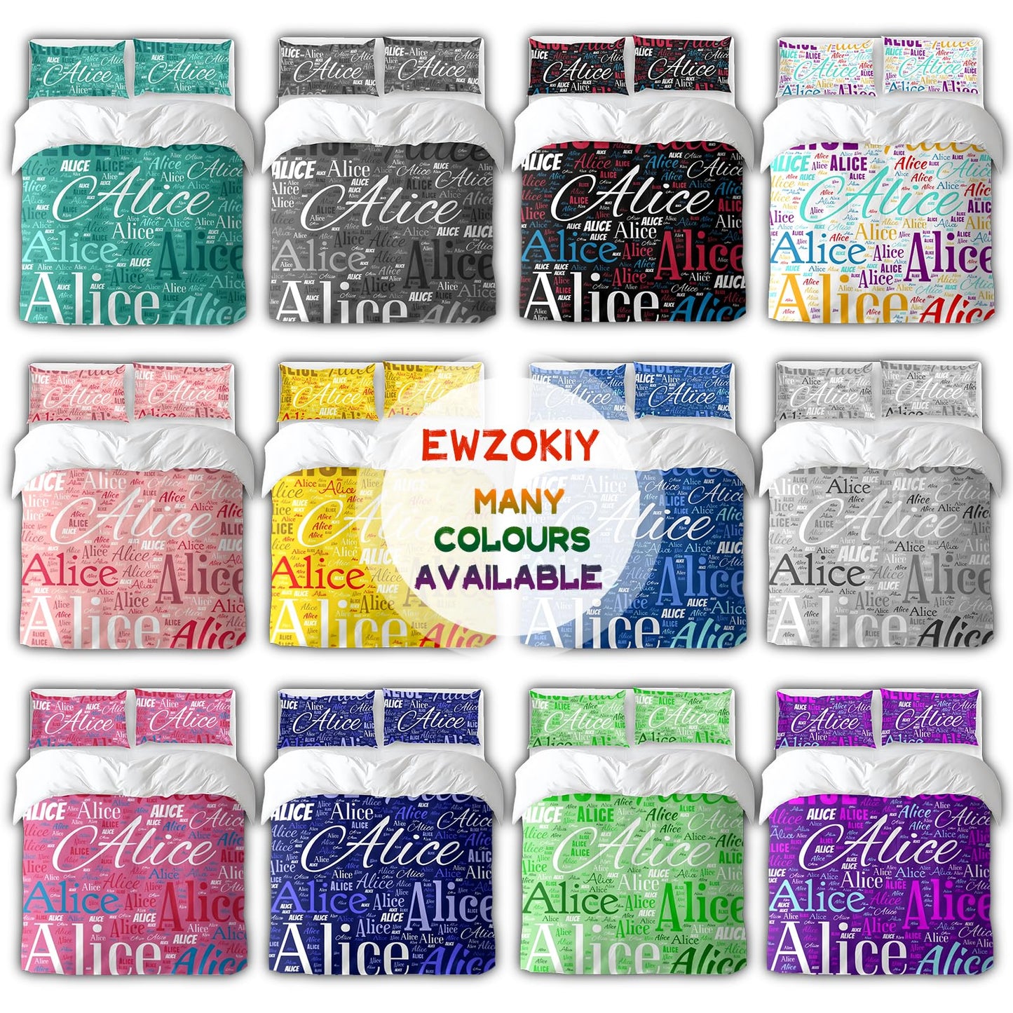 Ewzokiy Custom Bedding Set with Name Personalized Duvet Cover King Queen Twin Size Customised Duvet Cover Single Double Bed Set Gift for Friends Couples Birthday Anniversary