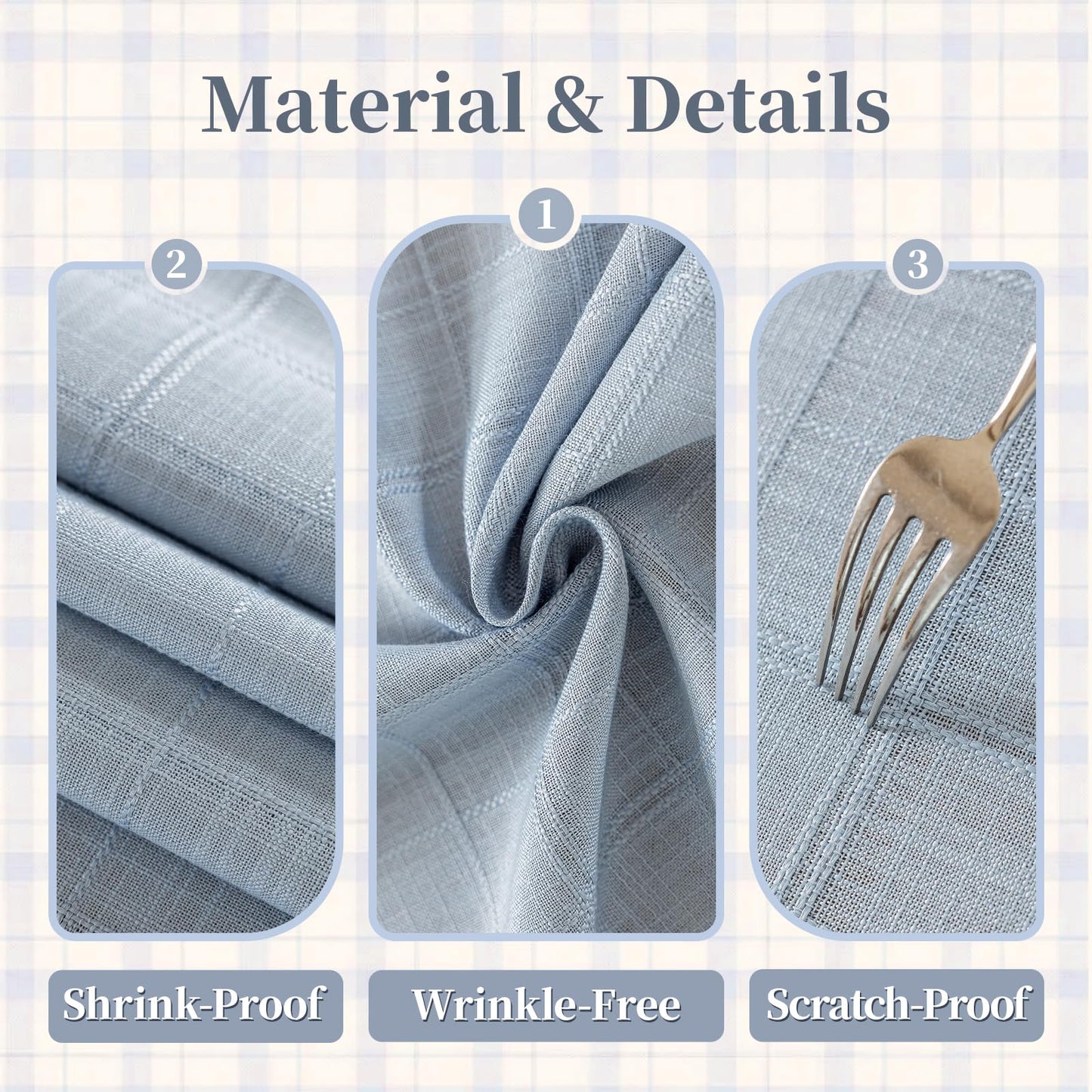 Laolitou Blue Checkered Table Cloth Rectangle Table Gingham Textured Cotton Linen Tablecloth Wrinkle Free Stain Resistant Plaid Table Cover for Dining Kitchen, 60"X84"