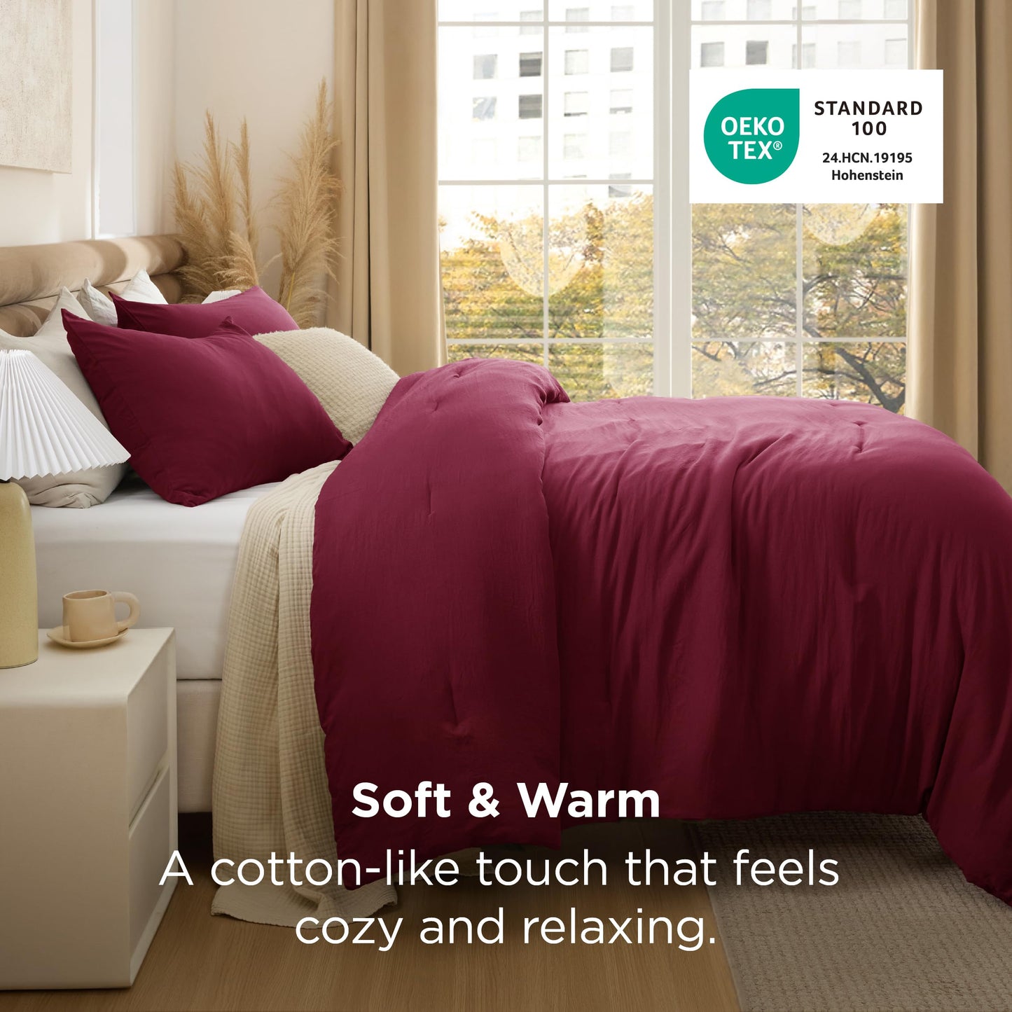 Bedsure Queen Comforter Set, Dark Red Soft Prewashed Bedding for All Seasons, 3 Pieces GentleSoft™ Bed Set, 1 Lightweight Comforter (90"x90") and 2 Pillowcases (20"x26")