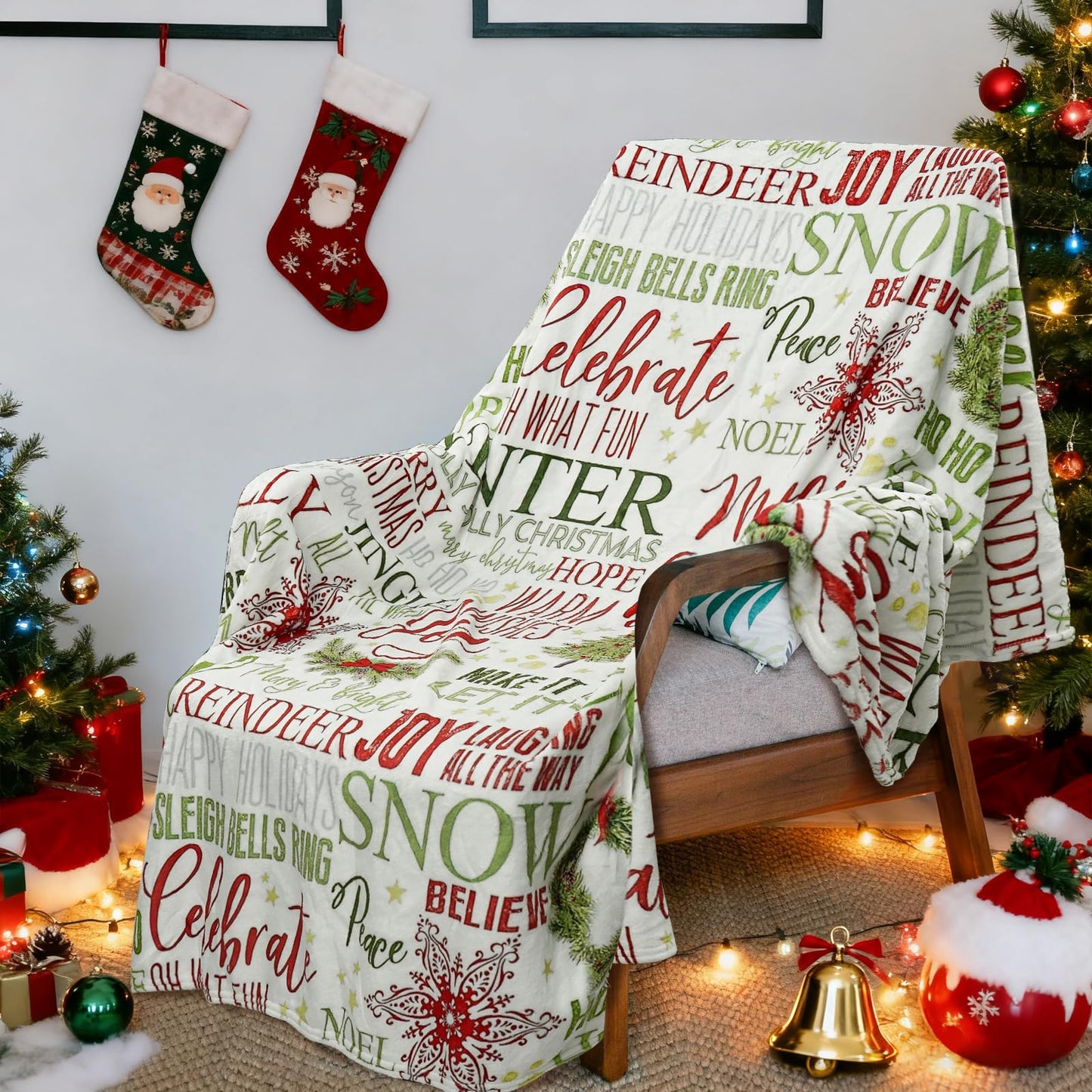 Christmas Throw Blanket Winter Fleece Flannel Blanket Merry Soft Cozy Plush Blankets for Couch Bed Sofa Joy Holiday Decor 60"X50"