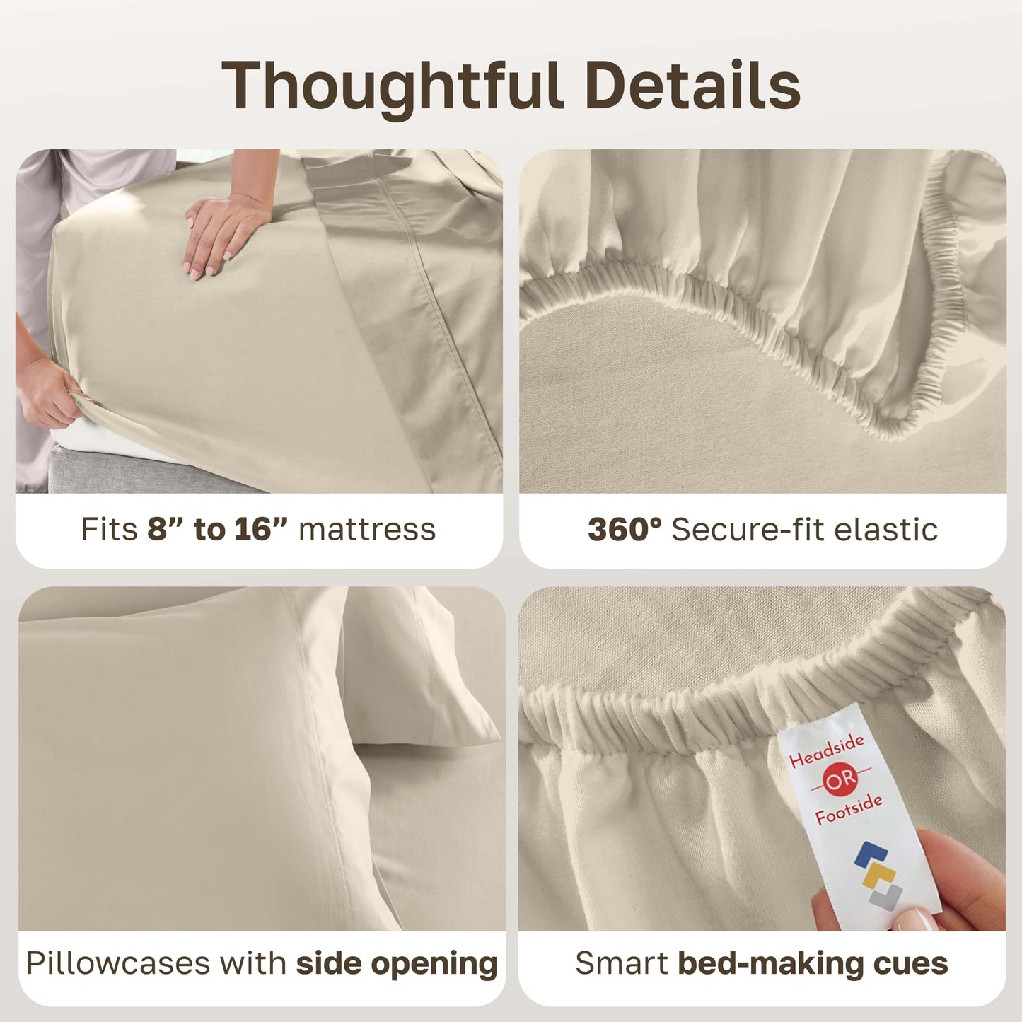 California Design Den Full Size Bed Sheets Set - 600 Thread Count, 100% Cotton Sheets, Soft Sateen, Deep Pockets, Durable Bedding Set - Beige