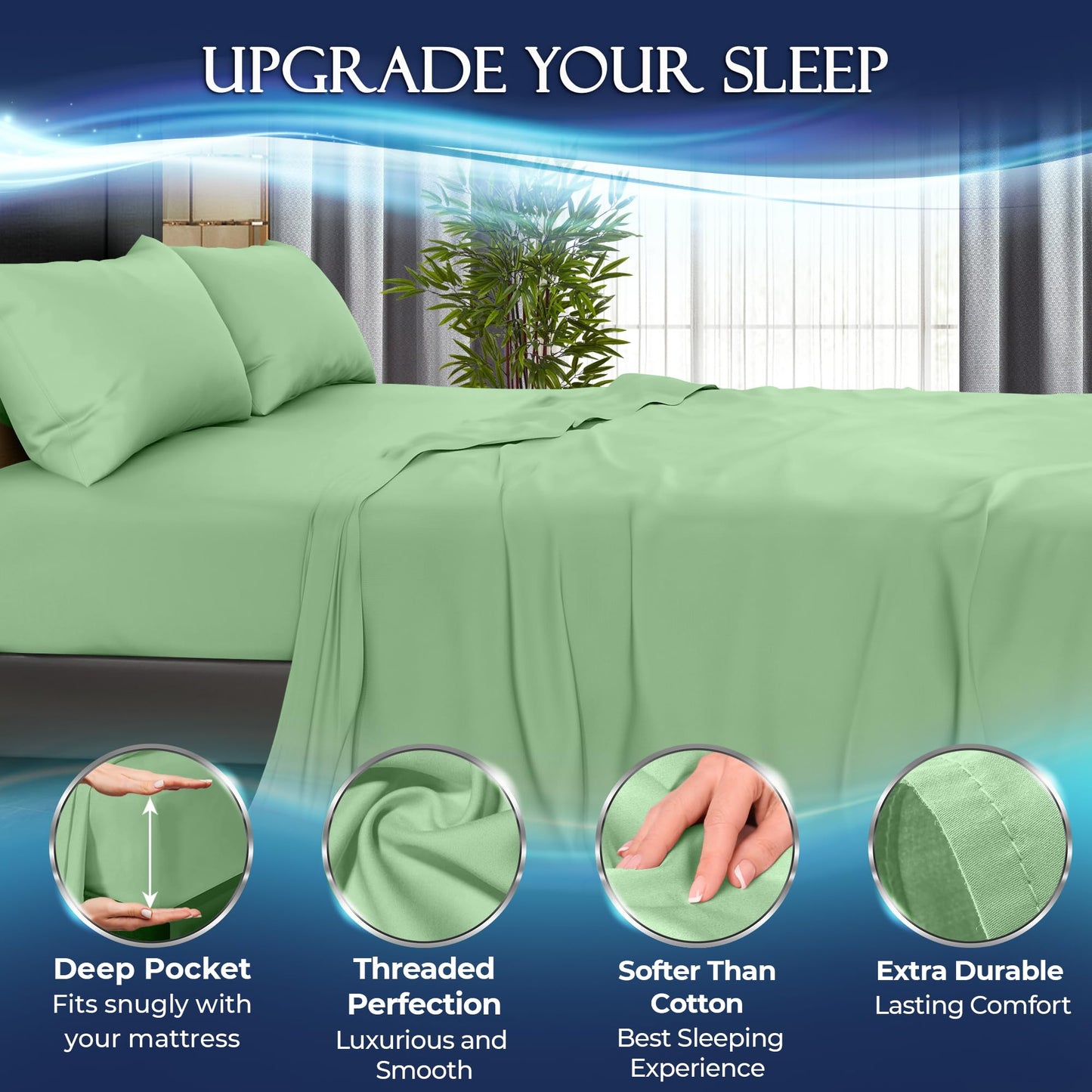 DECOLURE Cooling Sheets Full Set 4pcs - Luxurious & Ultra-Soft Full Size Cooling Sheets for Hot Sleepers - Comfortable Bamboo Viscose Microfiber Full Cooling Bed Sheets w/Deep Pockets (Sage Green)
