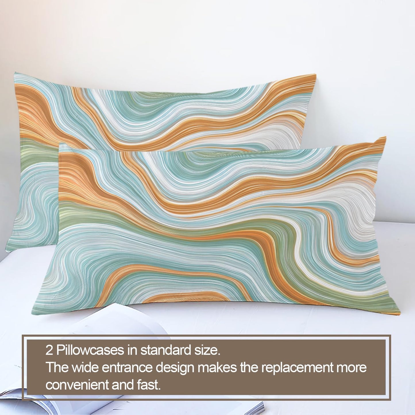QINYUN Modern Abstract Duvet Cover California King, Flowing Lines Gradient Bedding Set 3 Piece Bedroom Decor Retro Marble Patterned Comforter Cover with Zipper Ties & 2 Pillowcases