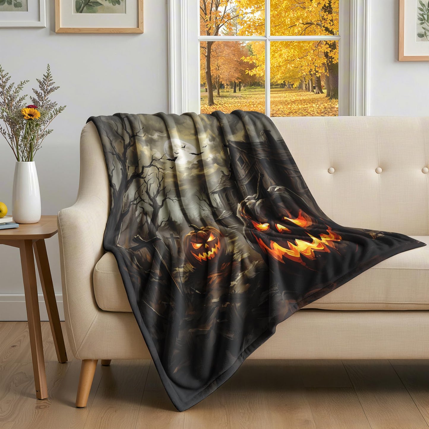GEDAEUBA Halloween Throw Blanket Pumpkin - Spooky Fleece Blanket Full Size, Soft Cozy Blankets & Throws for Couch, Bed, and Sofa, 84x90 inches