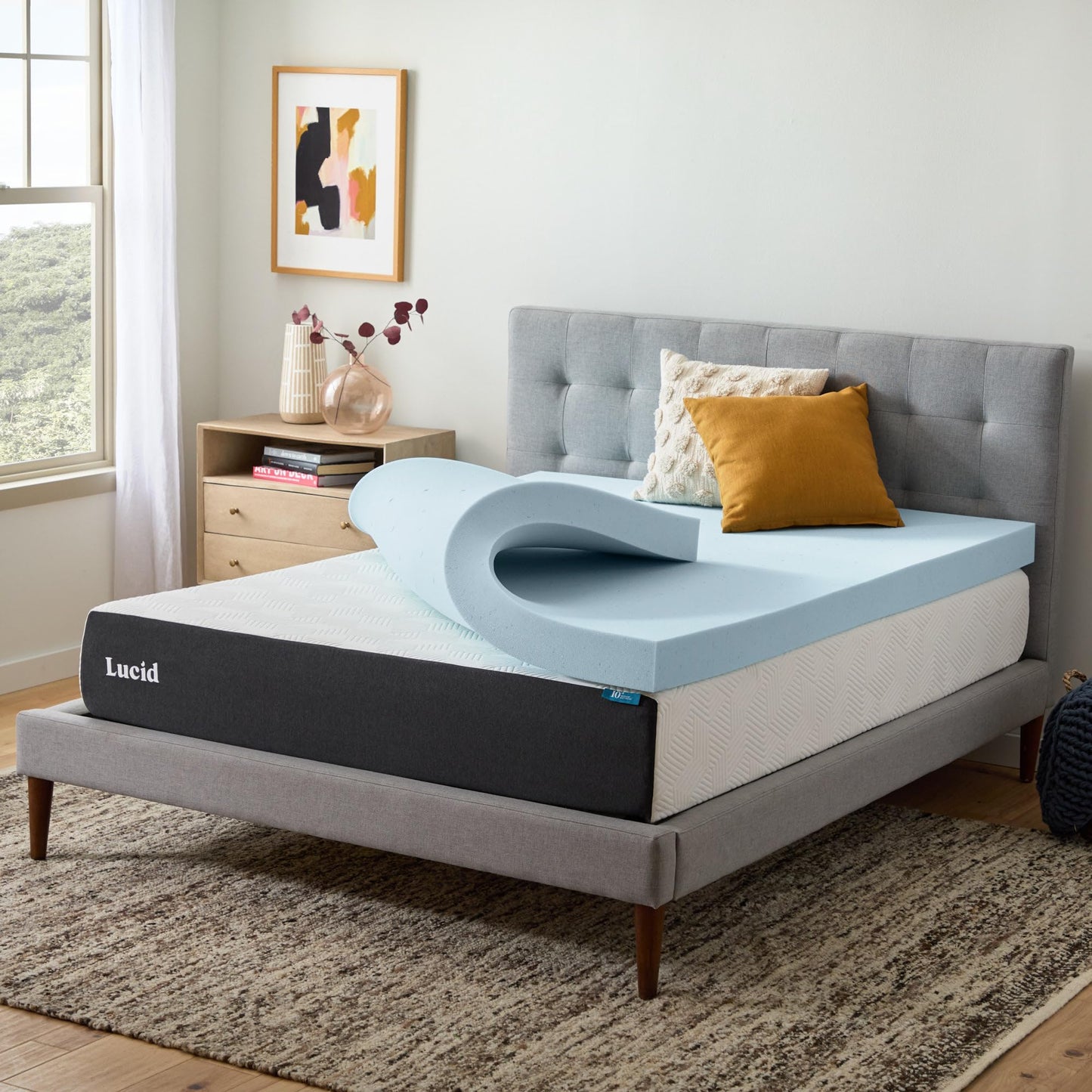 Lucid 4 Inch Memory Foam Mattress Topper, King Size – Cooling Gel Bed Topper – Preassure-Relieving Ultra Plush Feel – Ventilated Breathable Design – CertiPur Certified - Dorm Room Essentials