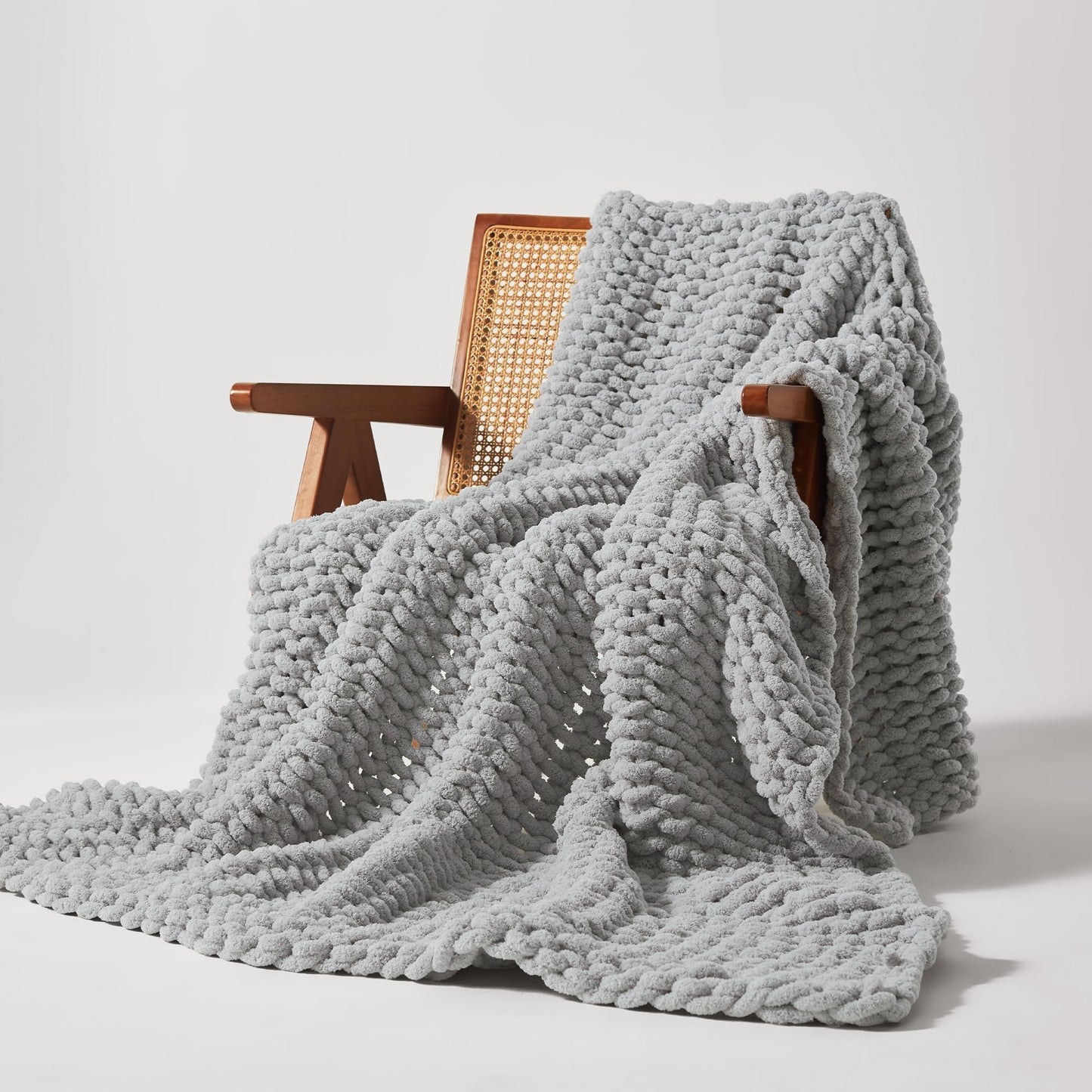 SLEEP ZONE Chunky Knit Throw Blanket for Couch, Throw Blankets for Bed - Hand Made Cozy Soft Large Rope Knot Heavy Blankets Home Decor (Grey, 40x50in)