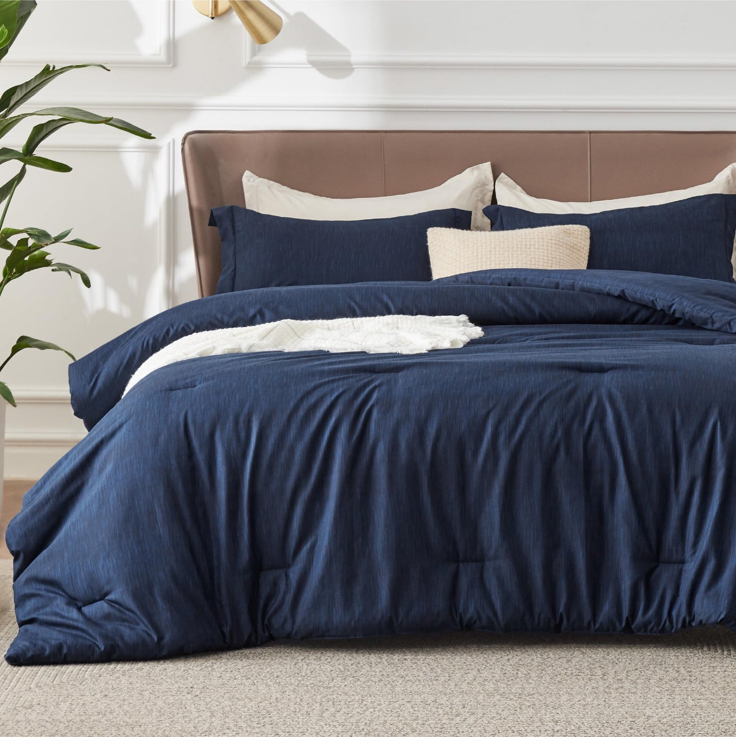 Bedsure Navy Blue Queen Comforter Set -Soft Bedding for All Seasons, Cationic Dyed Bed Set, 3 Pieces, 1 Queen Size Comforter (90"x90") and 2 Pillow Shams (20"x26"+2")