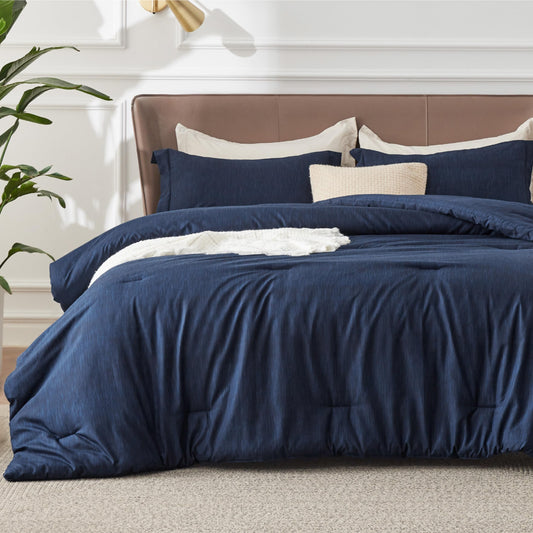 Bedsure Navy Blue Queen Comforter Set -Soft Bedding for All Seasons, Cationic Dyed Bed Set, 3 Pieces, 1 Queen Size Comforter (90"x90") and 2 Pillow Shams (20"x26"+2")