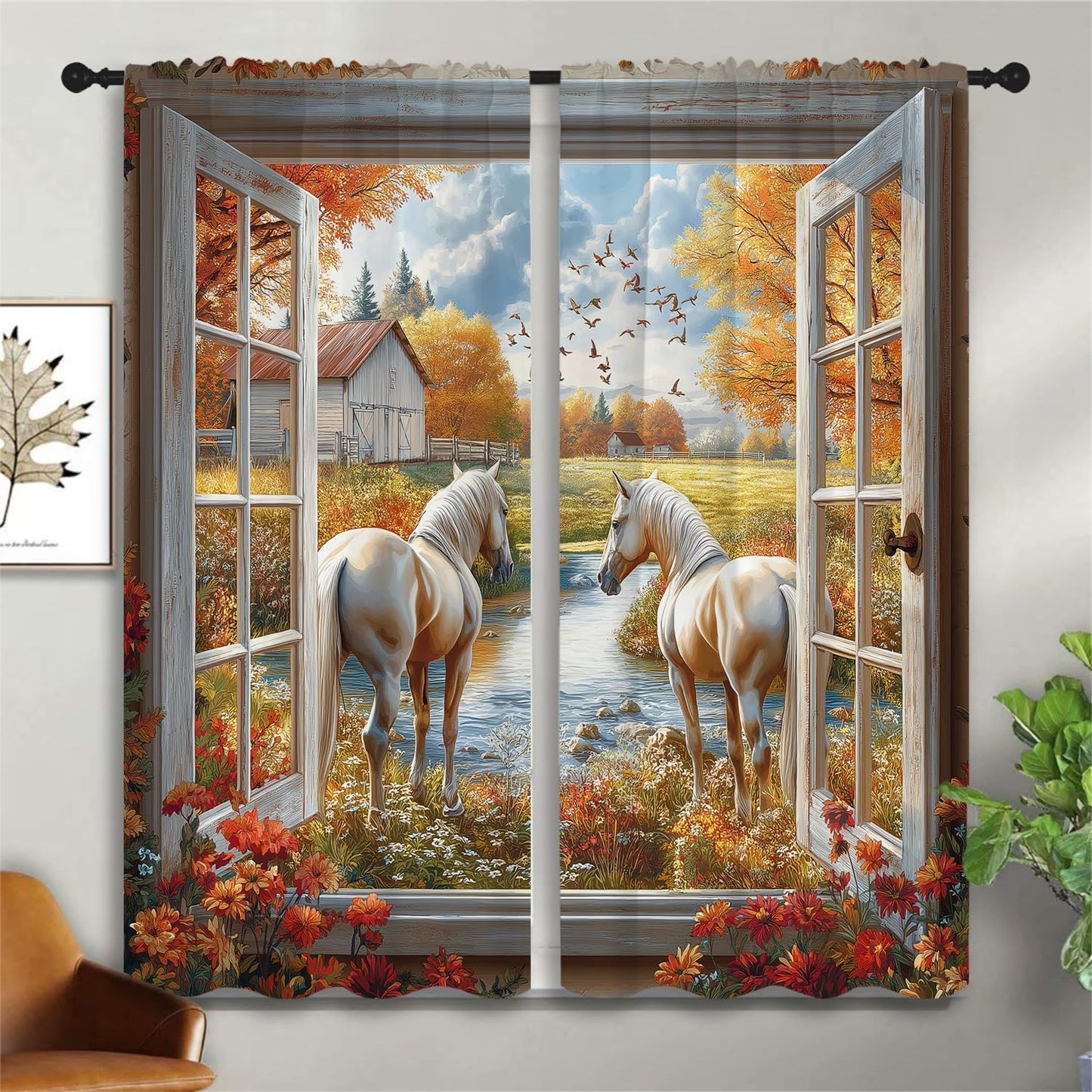Farm Horse Boy Girls Blackout Curtains,Rustic Sunset Nature Scenery Western Country Farmhouse Barn Cabin, 2 Panel Rod Pocket Thermal Insulated Drapes for, Living, Kids Teen Room Deco 42x63 inch