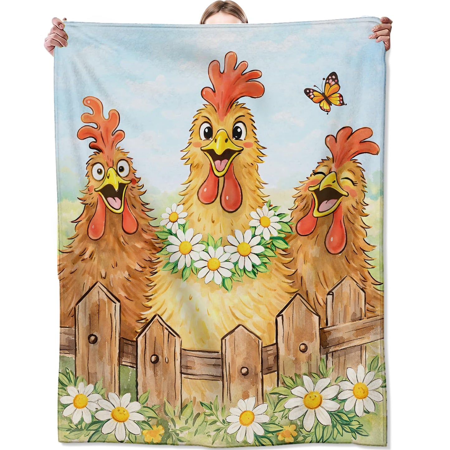 Zeleda Cute Chicken Daisy Cozy Throw Blanket for Couch Sofa Bed, Soft Flannel Farm Animal Blankets for Women Kids Girls, Warm Lightweight Whimsical Cartoon Throws for Room Decor Gifts, 50x60 Inches