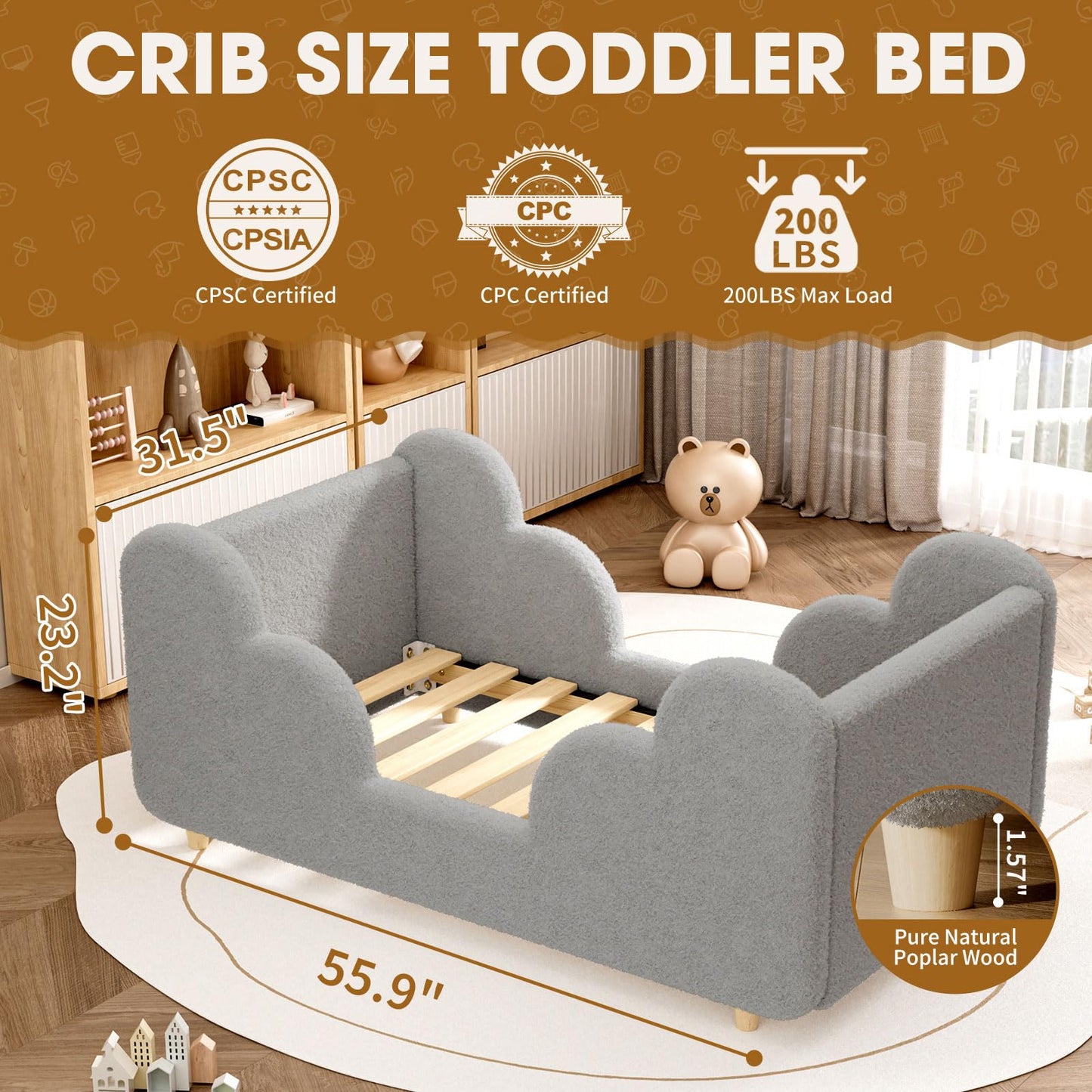 NAIZEA Toddler Bed - Toddler Floor Bed, Kid Bed Frame, Standard Crib Size Kids Beds Up to 3 Years Girls and Boys, Montessori Floor Beds(No Mattress)