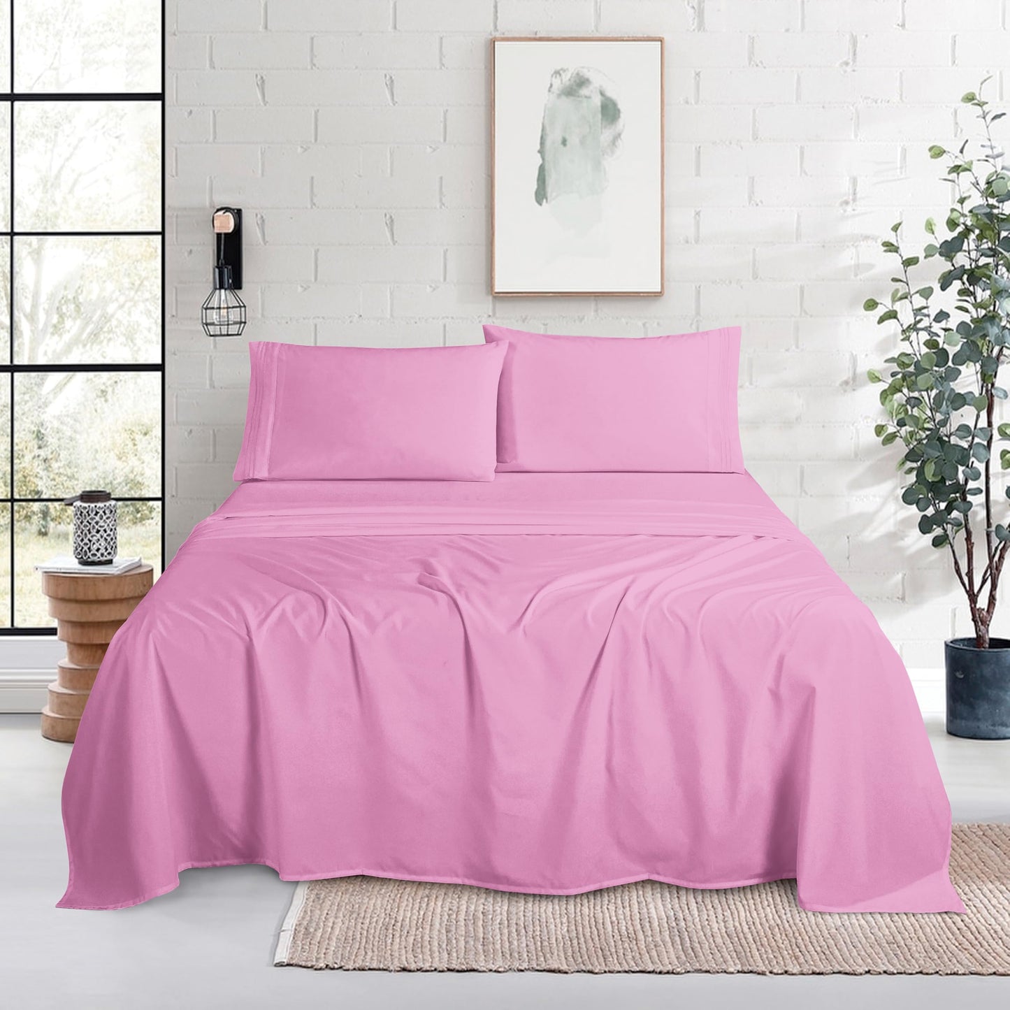 Mocassi Full Size 4-Piece Bed Sheet Set - 1800 Premium Hotel Quality Microfiber 18-24 Inches Extra Deep Pocket Fitted Sheet- Luxury Soft, Breathable, Wrinkle, and Fade Resistant, Light Pink