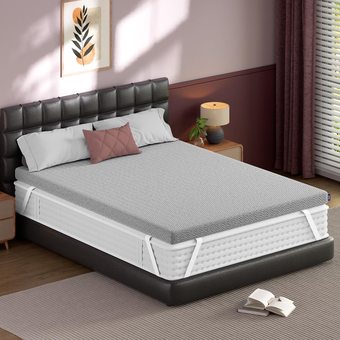 BedStory 3 Inch Queen Size Extra Firm Mattress Topper, Quiet Luxury Memory Foam Pad for Pain Relief, Bamboo Charcoal & Green Tea Infusion, Skin-Friendly, CertiPUR-US Certified