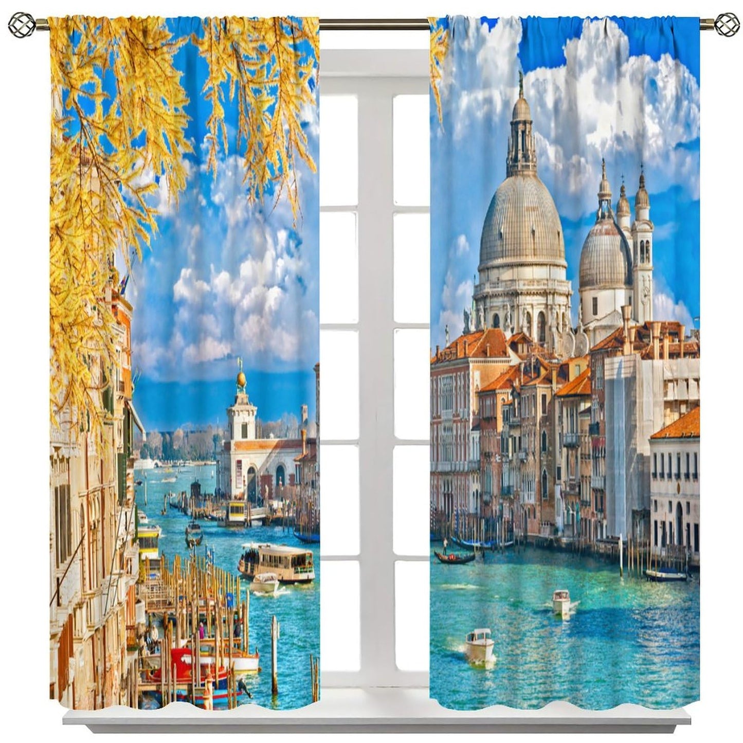 European Scenery Blackout Curtains,Venice Italy City Autumn Landscape Print Window Drapes for Bedroom Living Room Kitchen Cafe Office Set 2 Panels,42x45 Inches, Style-6