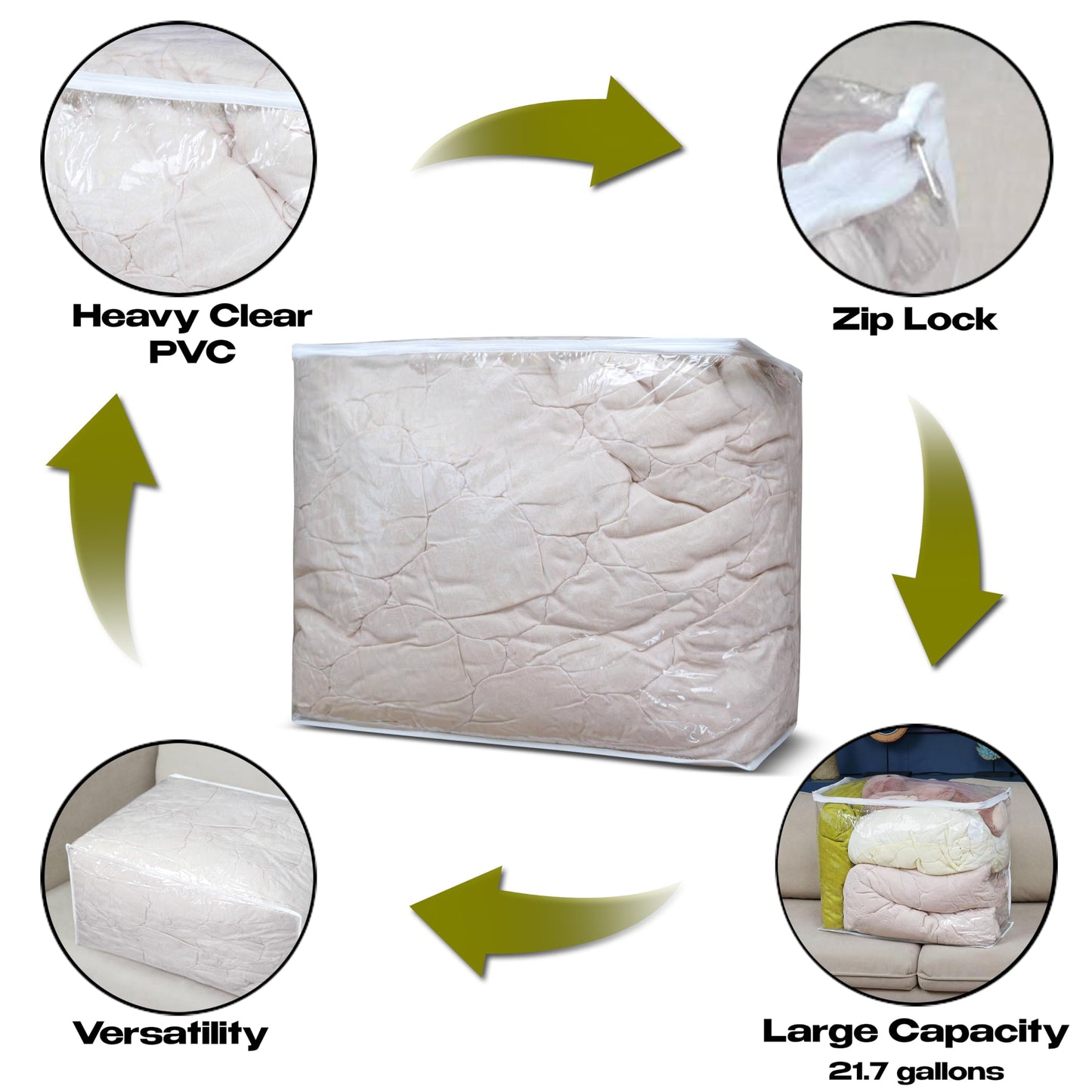 DiClavus - Clear Zippered Storage Bags 3 pcs Closet Organizer PVC 24x20x11 In - Bed Sheet Organizer, for Comforter, Pillow, Blanket, Cloth Clothes, Sweater,Plastic Comforter Storage Bags