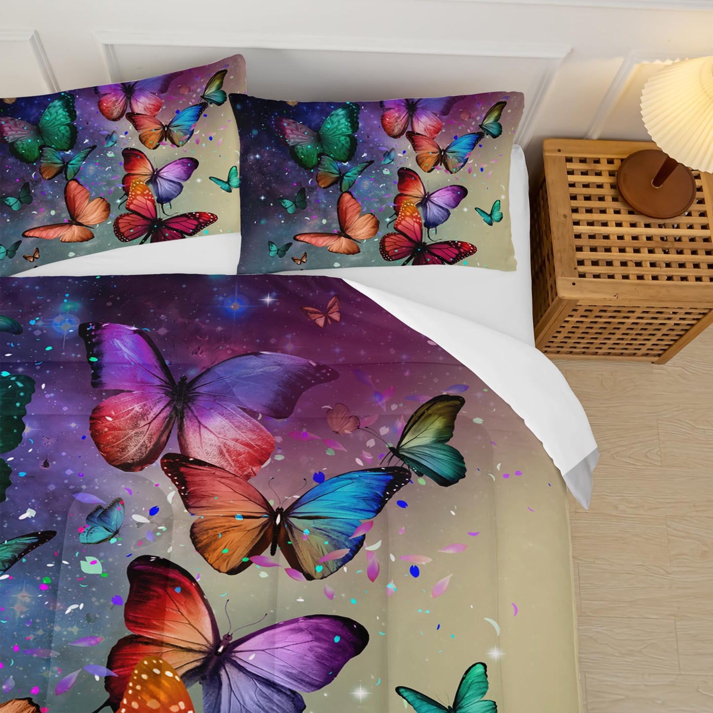 lneffble Colorful Butterfly Bed Comforter Set,Rainbow Butterfly Comforter Set Full for Boys Girls,Dreamy Butterfly Galaxy Gradient Print Bedding Set,Soft Microfiber Quilt Set with 2 Pillowcase