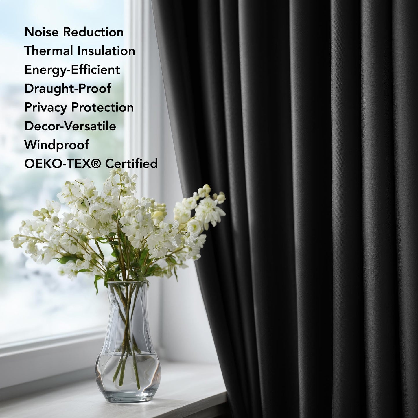 Deconovo Blackout Curtains for Bedroom, Thermal Insulated Room Darkening Grommet Window Drapes, Black, 42W x 63L Inch, Pack of 2 for Living Room & Nursery Privacy Panels