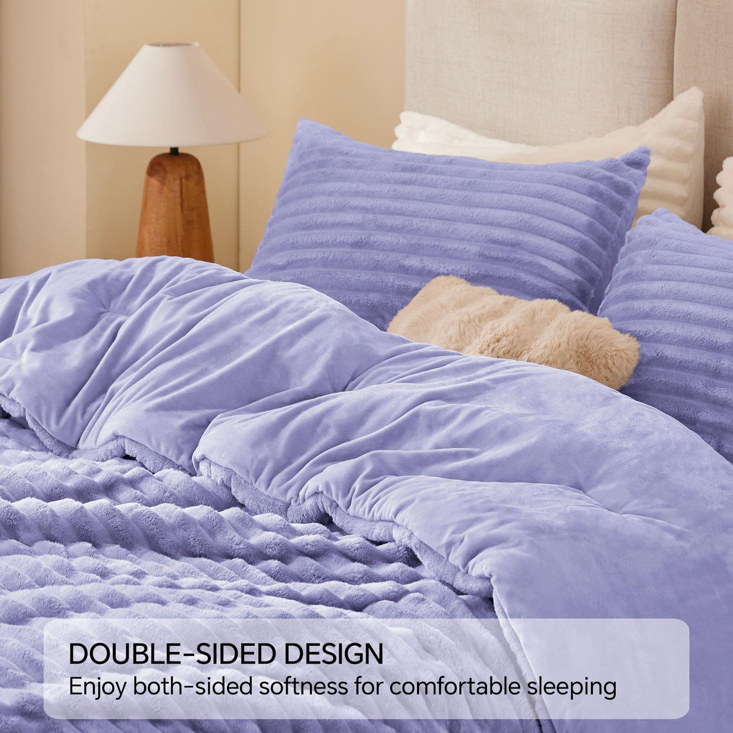 BEDELITE Fleece Queen Comforter Set -Super Soft & Warm Fluffy Lavender Bedding, Luxury Fuzzy Heavy Bed Set for All Season with 2 Pillow Cases