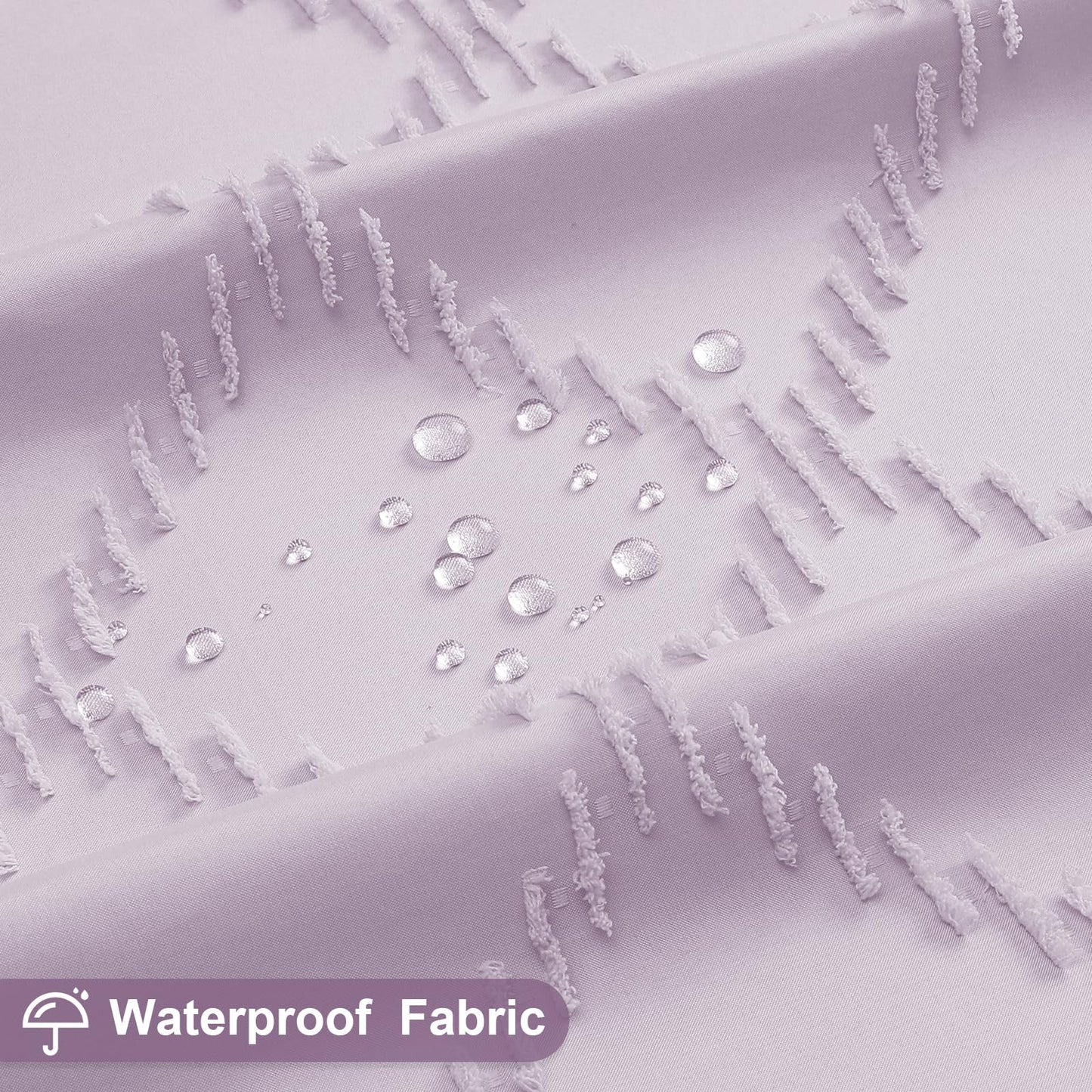 Craidlela Boho Lavender Woven Fabric Shower Curtain with Tassel 72 x 72, Bohemia Tufted Chevron Striped Chic Textured, Waterproof Modern Farmhouse Minimalist Purple Cloth Curtain for Bathroom