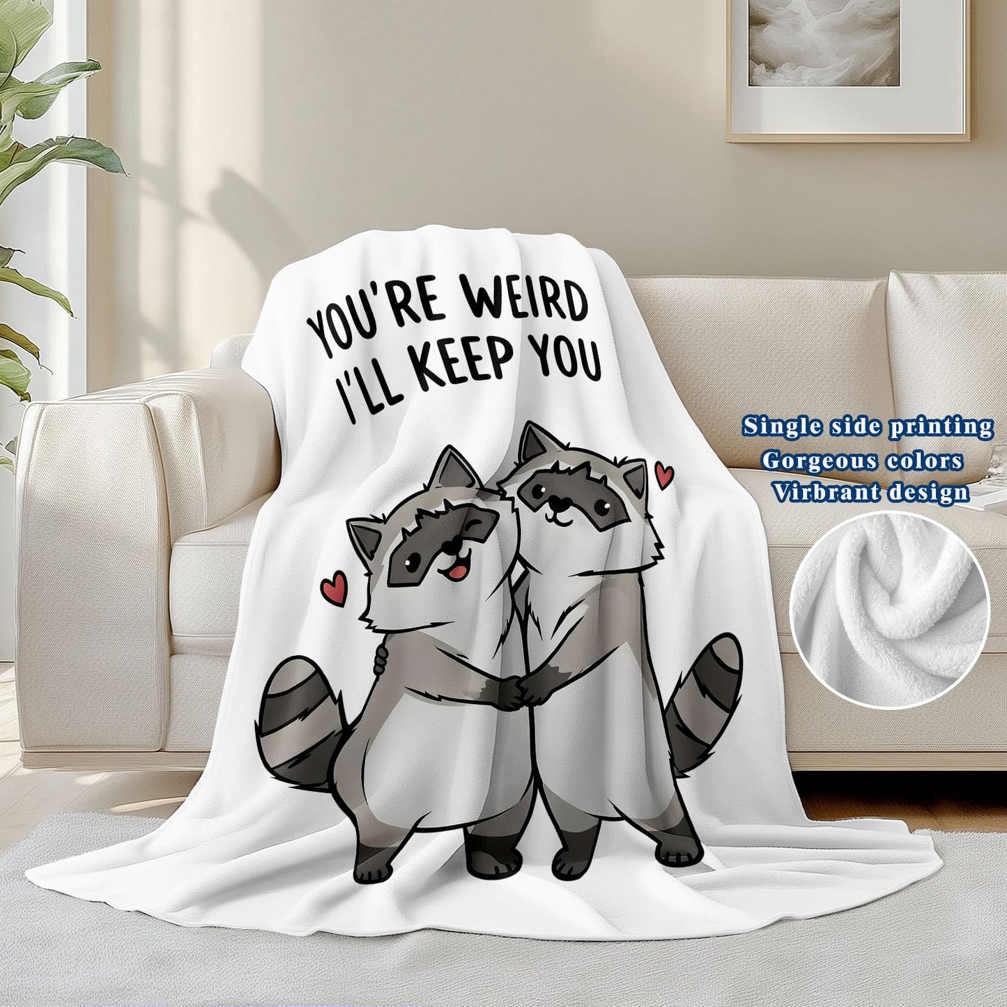 keepitcozi Funny Raccoon Gifts Blanket for Adult Kids, Unique Best Friend Birthday for Women Men, Gag Gift, Relaxation Stress Relief Gifts for Cowoker, Quirky Home Decor for Raccoon Lovers 50"x60"