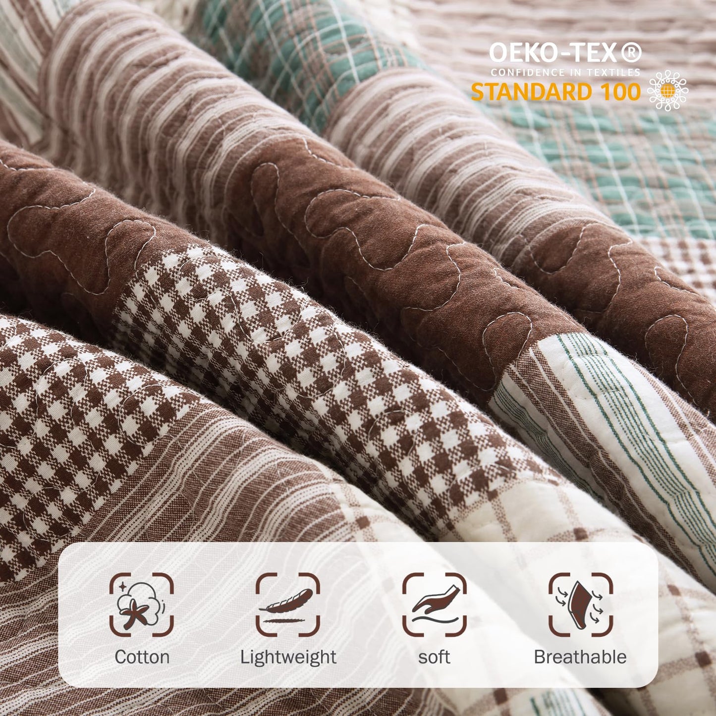 Y-PLWOMEN Queen Quilt Bedding Set - 100% Cotton Lightweight Quilt, Cozy Reversible Bedspread for All Season, 3-Pieces