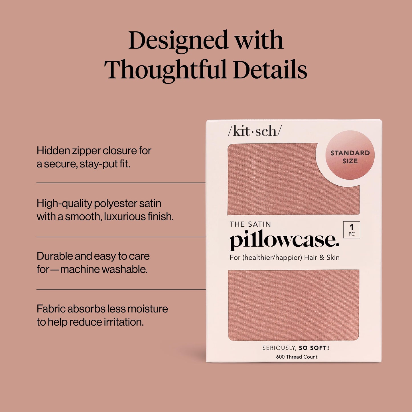 Kitsch Satin Pillowcase with Zipper for Hair & Skin - Softer Than Silk Pillow Cases, Smooth Cooling Satin Pillow Case, Wrinkle-Free, Machine Washable, Pillow Cases Standard Size 19x26 - Terracotta