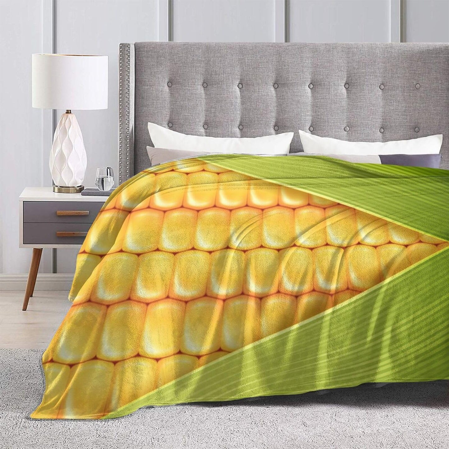 Fun Sweet Yellow Green Corn Throw Blanket Super Soft Warm Bed Blankets for Couch Bedroom Sofa Office Car, All Season Cozy Flannel Plush Blanket Gifts for Girls Boys Teens Adults 60"x50"