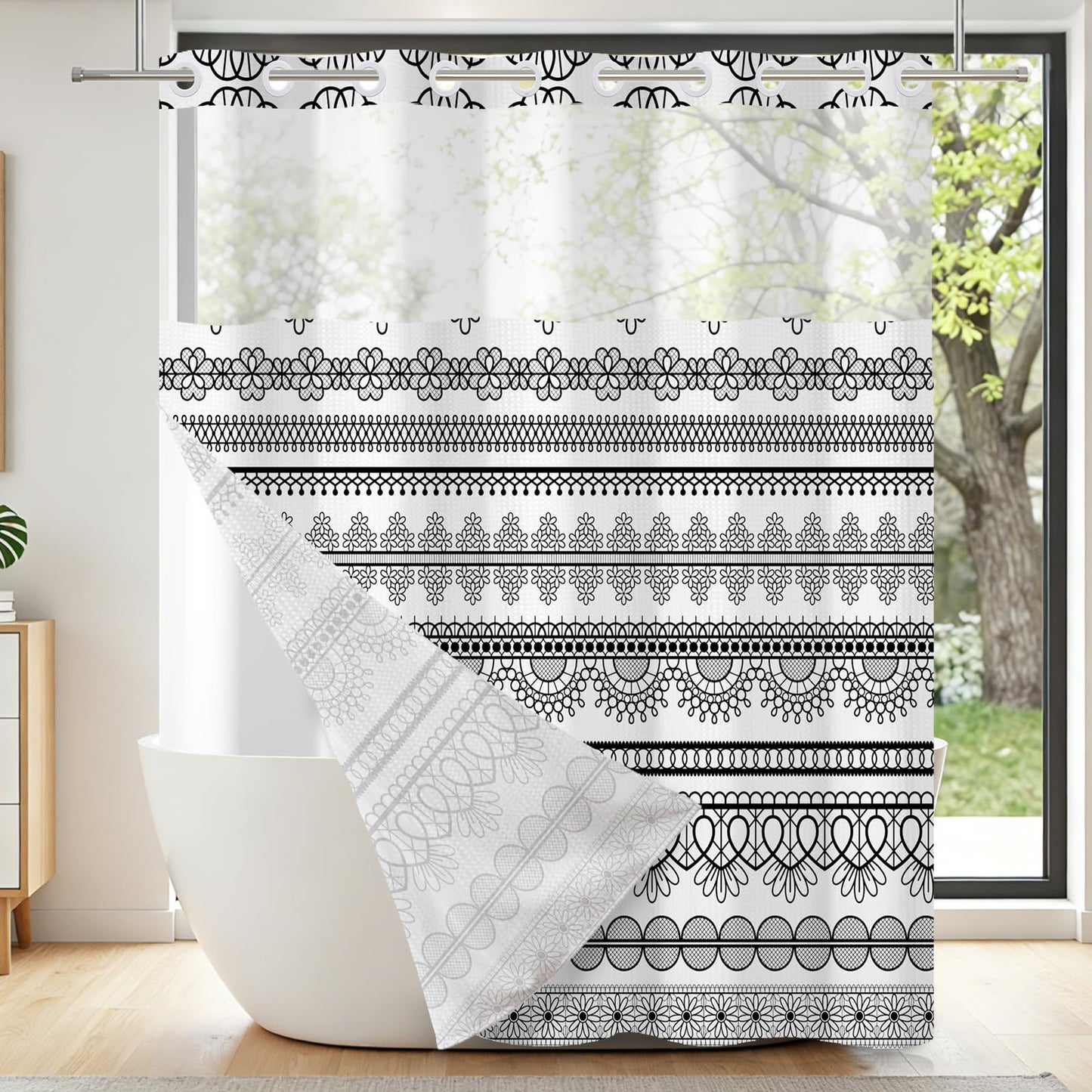 NAEMBCU No Hook Waffle Shower Curtain Snap in Liner 71x74 Inch