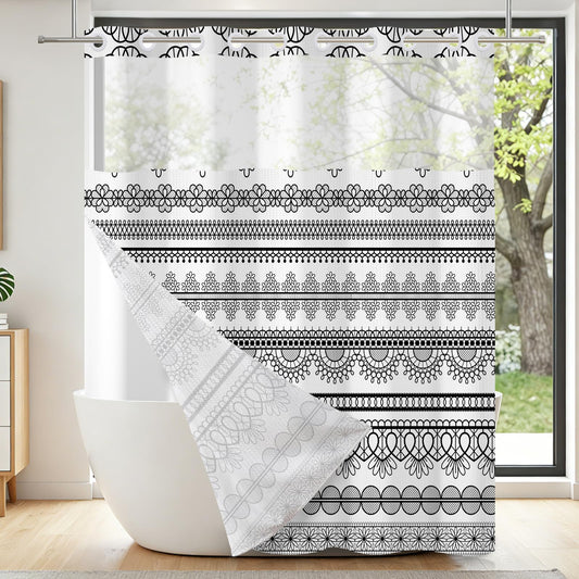 NAEMBCU No Hook Waffle Shower Curtain Snap in Liner 71x74 Inch