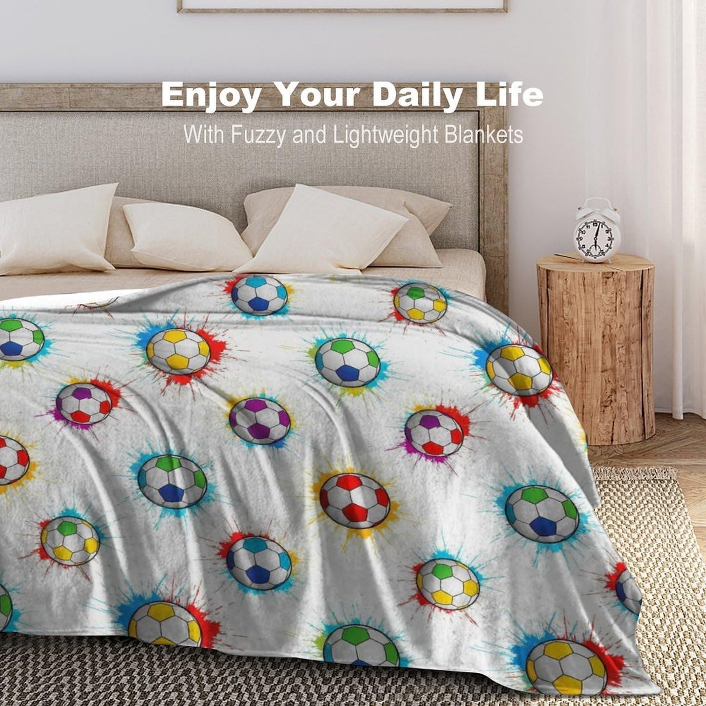 Soft Throw Blanket Cozy Warm Blanket for Bed, Sofa and Couch, Fashion Home Decor Bedspread Compatible with Soccer Splash