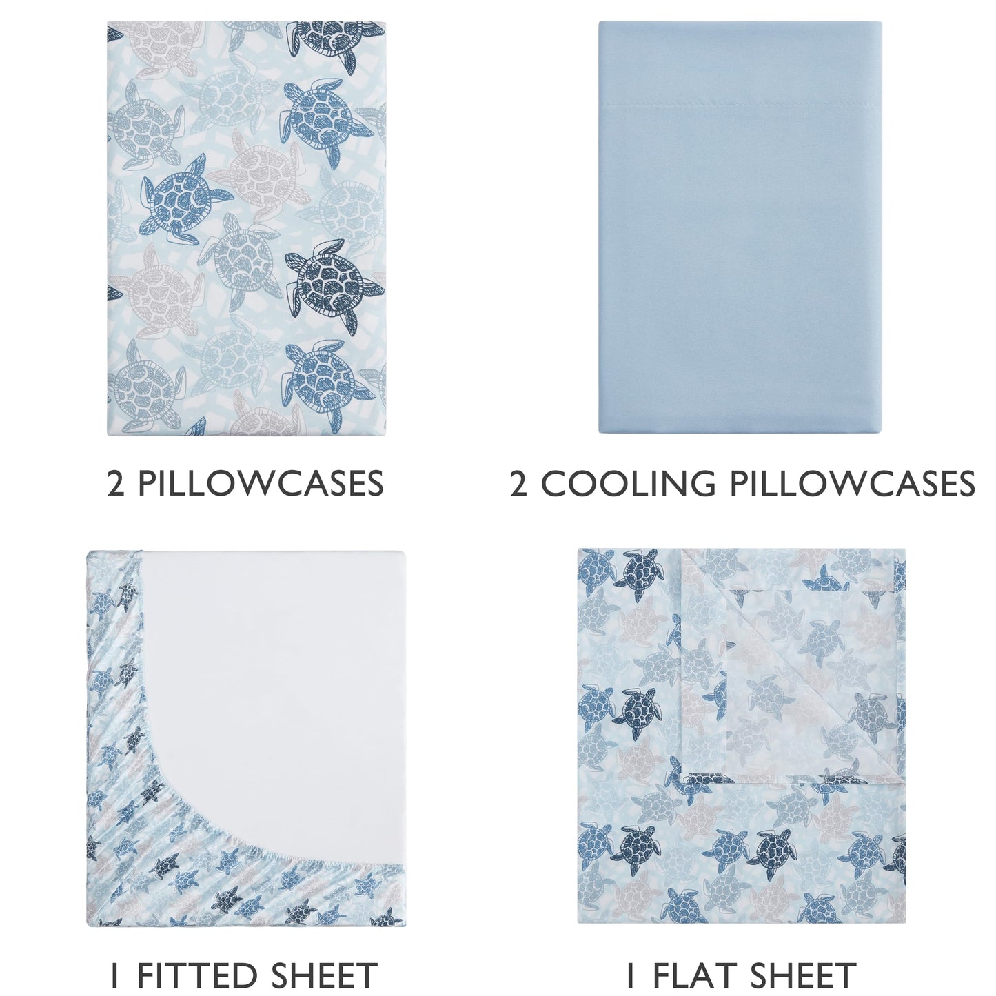 Caribbean Joe 6-Piece Sheet Set with Cooling Pillowcases, 12-inch Deep Pockets, Tropical Beach Coastal Design, Queen, Fanta Sea Blue