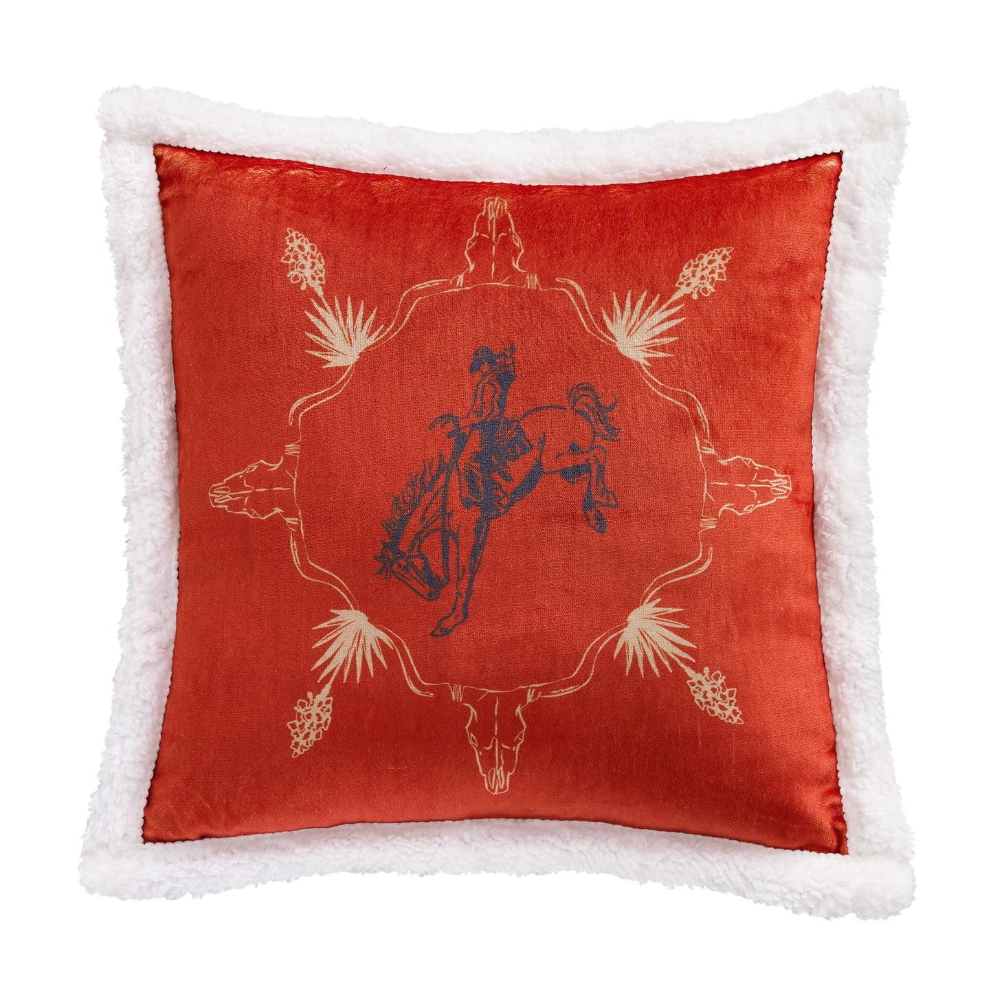 Indigo Hill by HiEnd Accents Marfa 3 Piece Sherpa Western Throw Blanket Set, Cowboy Horseshoe Arrow Print, Western Blanket with Bucking Bronco Print Pillows, Southwestern Style, 1 Throw and 2 Pillows