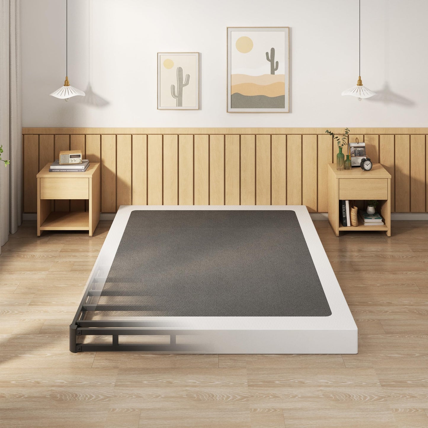 EMODA 5 Inch Box Spring Queen Size Bed Base, Heavy Duty Metal Queen Mattress Foundation with Fabric Cover, Easy Assembly, Black