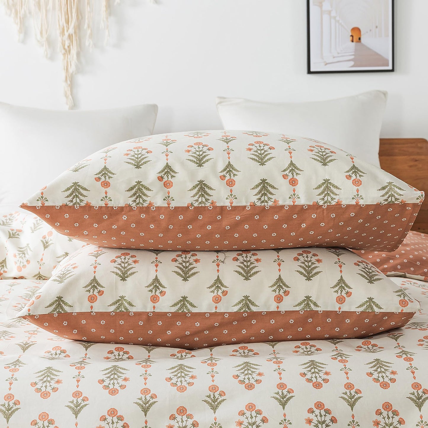 HoneiLife King Duvet Cover Set - 100% Cotton Comforter Cover Floral Duvet Cover Sets,Soft & Breathable Duvet Cover with Zipper Closure and Corner Ties,3pcs Wildflower Comforter Cover Sets-Sweet Grass
