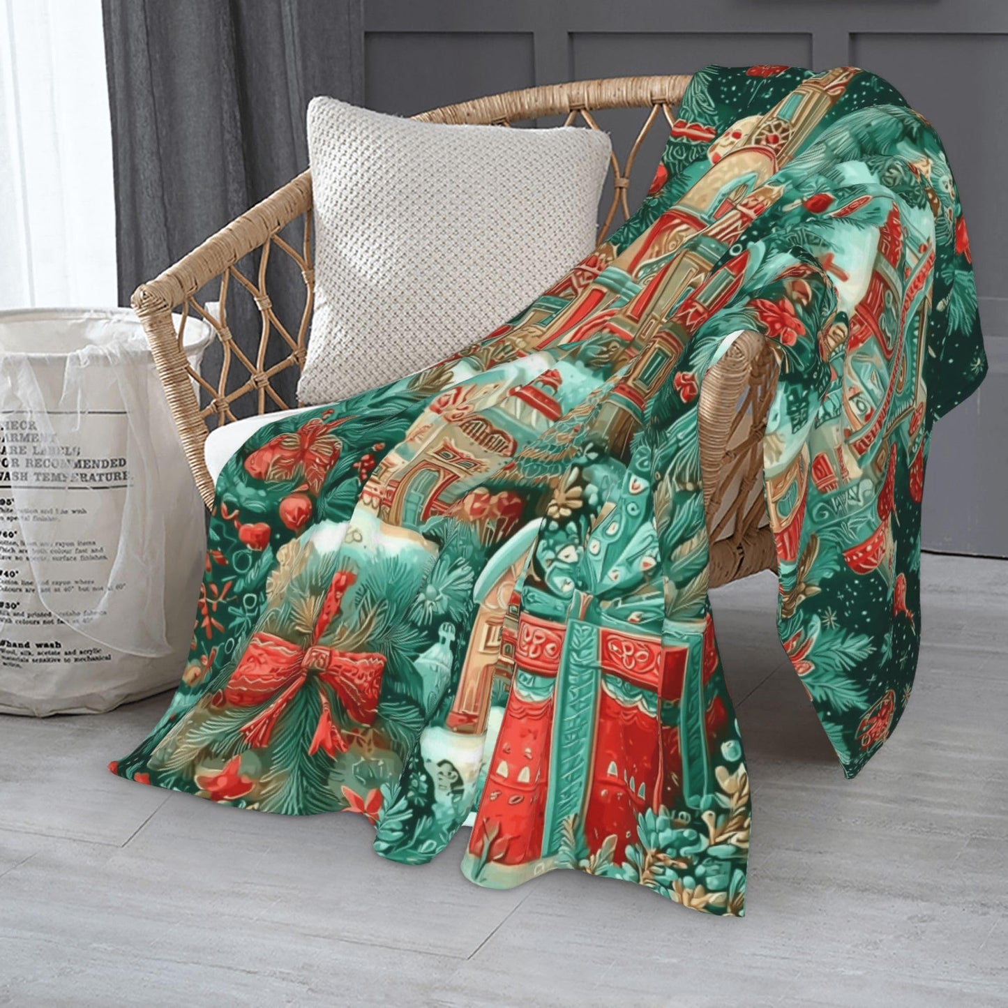 Green Christmas Castle Flannel Blanket Throw Soft Cozy Blanket for Living Room Couch Sofa Bed 50 x 60 Inches