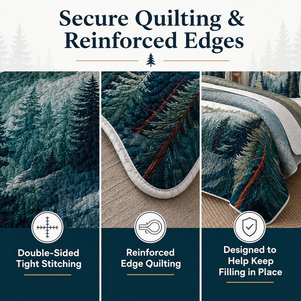 AILONEN King Bedspread Coverlet,Mountain Forest Pine Tree Textured Landscape Blue Green Bedding Quilt,2 Pillowcases,Lightweight Microfiber