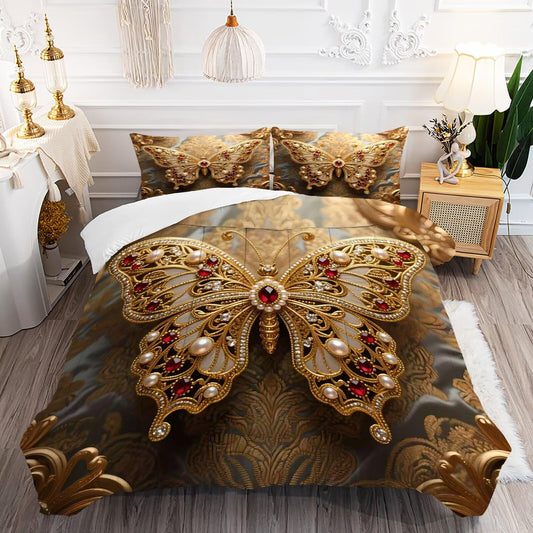 DJNEAR Vintage Butterfly Comforter Set Twin Size Black and Gold Bedding Sets for Girls Kids Teen Women Bedroom Diamond Pearl Butterflies Printed Quilt 1 Comforter 1 Pillowcase