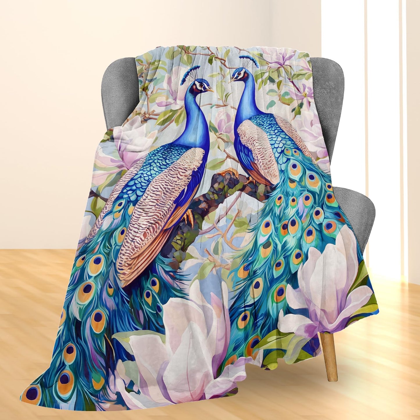 Ti Caldi Aesthetic Peacock Blanket, Soft Lightweight Flannel Throw Blanket for Couch, Bed, Travel & Home Decor, Fuzzy Cozy Warm Blankets for Adults Kids Women Men 60×50 in