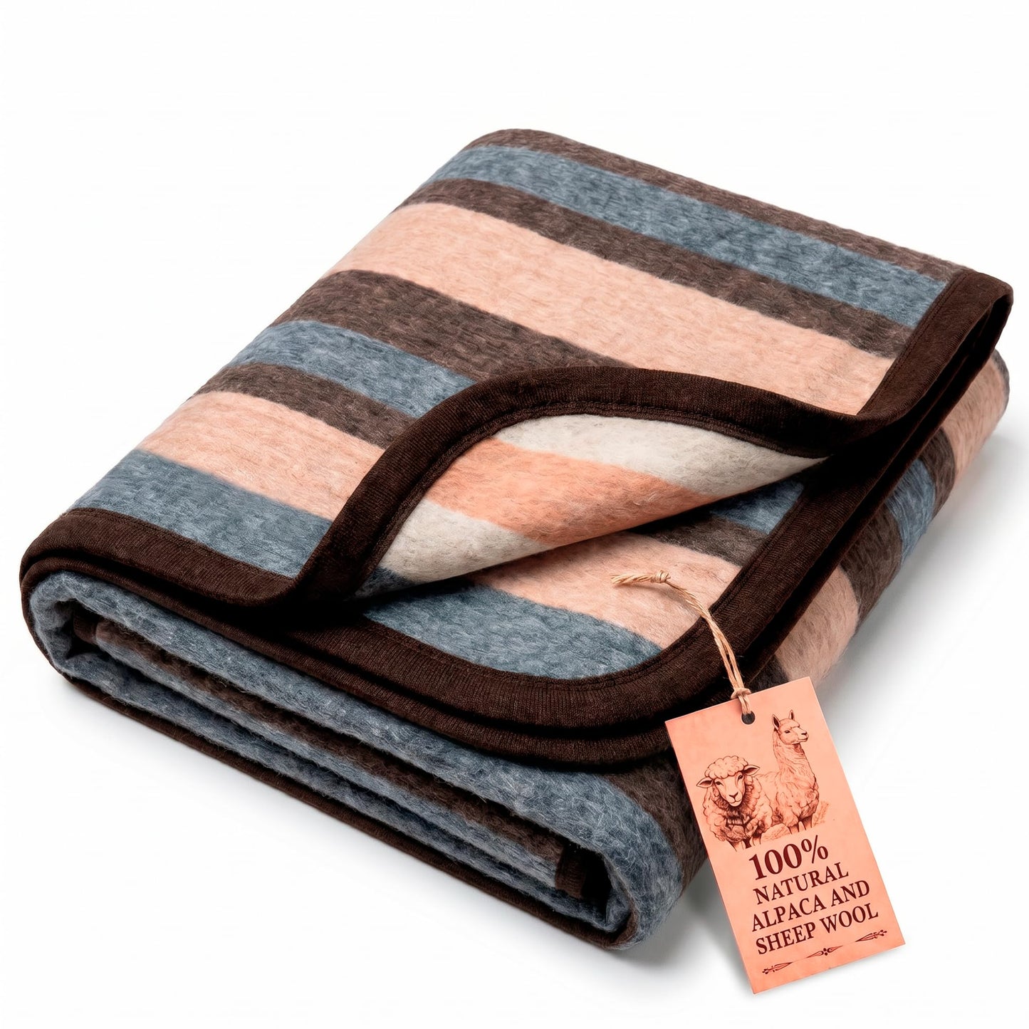 Alpaca & Sheep Wool Blanket, Full/Queen, Heavyweight Warmth, Earth Tones