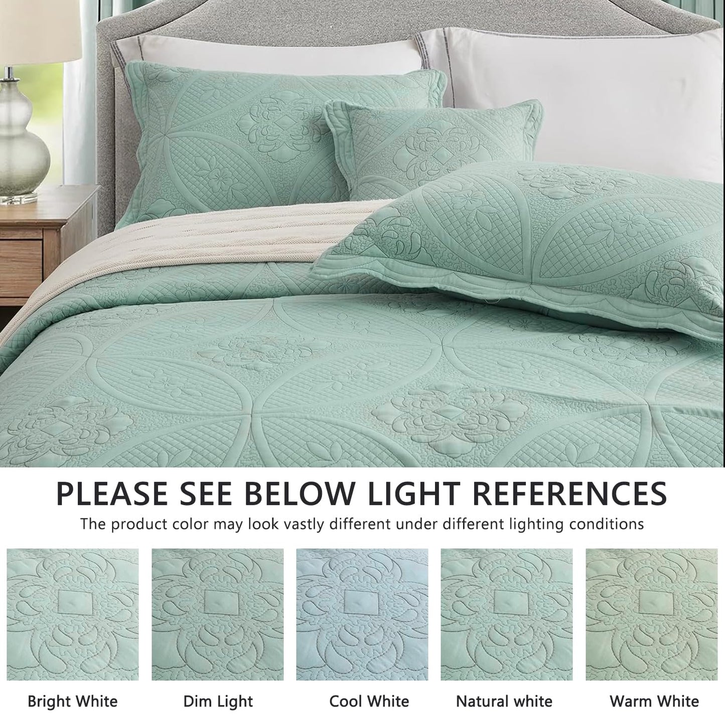 DaisyHuang Oversized Bedspread - King Size Bedding Cover - Modern & Contemporary Coverlet Set, Real Stitching, Reversible, Lightweight, 5 Piece, Seaglass