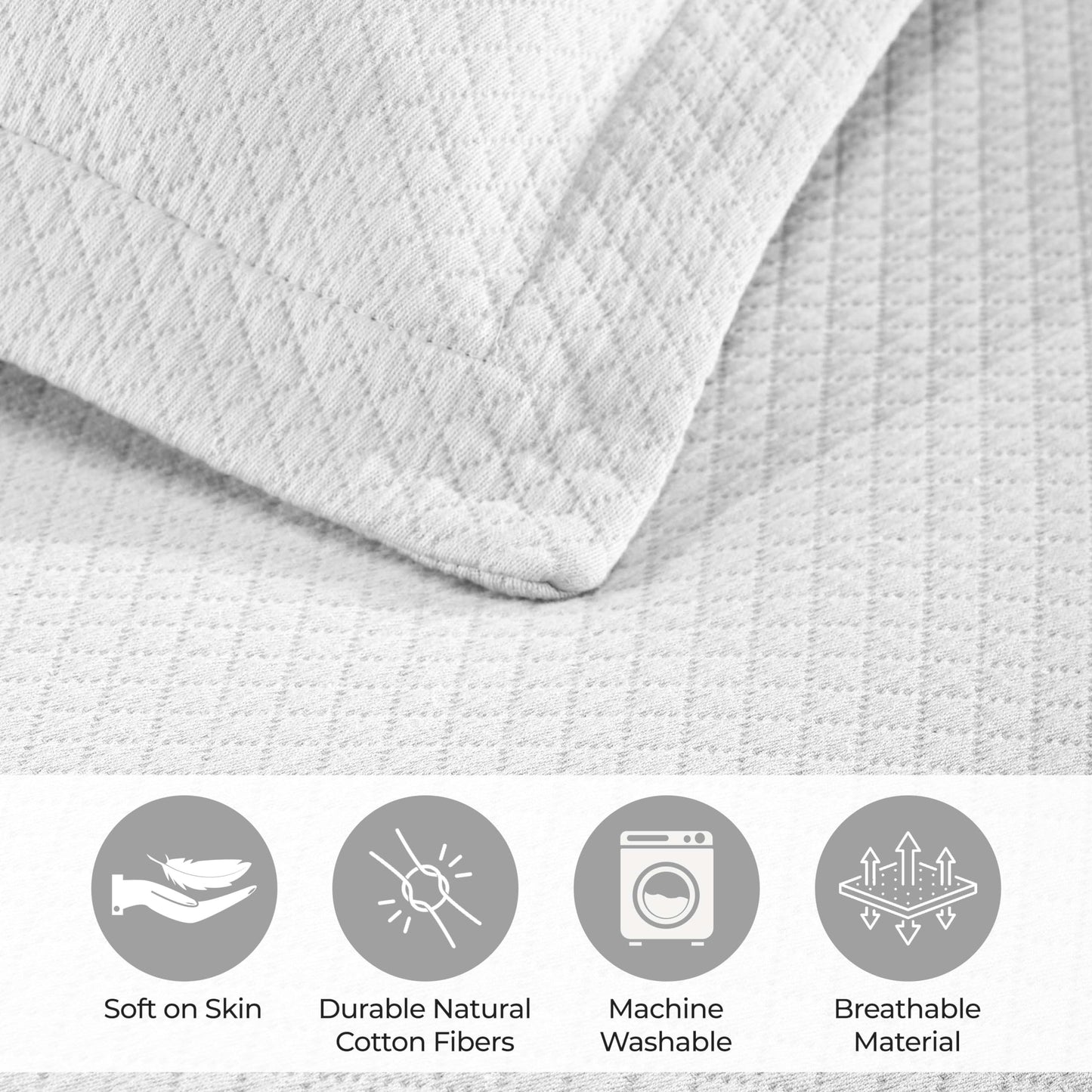 Superior Solitaire Cotton 3 Piece Bedspread Set, Home Bed Decor, Decorative Textured Bed Spread, 2 Pillow Shams, Airy Blanket, Matelasse Coverlet Bedding, All-Season Accent Blanket, King, White