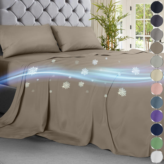 DECOLURE Cooling Sheets Full Set 4pcs - Luxurious & Ultra-Soft Full Size Cooling Sheets for Hot Sleepers - Comfortable Bamboo Viscose Microfiber Full Cooling Bed Sheets w/Deep Pockets (Beige)