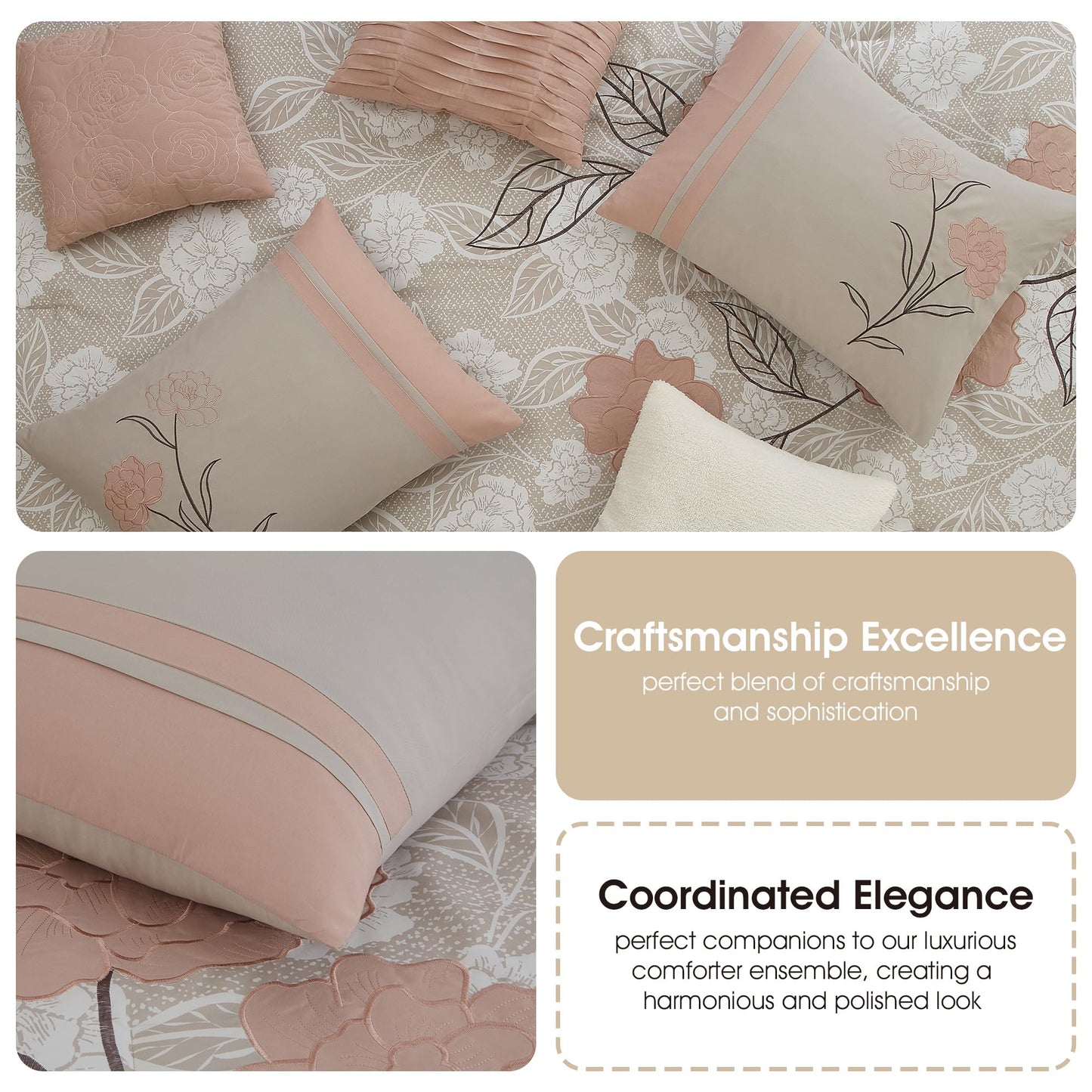 Stratford Park Wonderful 7 Piece Comforter Set, Queen Size, Blush, Modern Design, Matching Bedskirt, Pillows & Shams