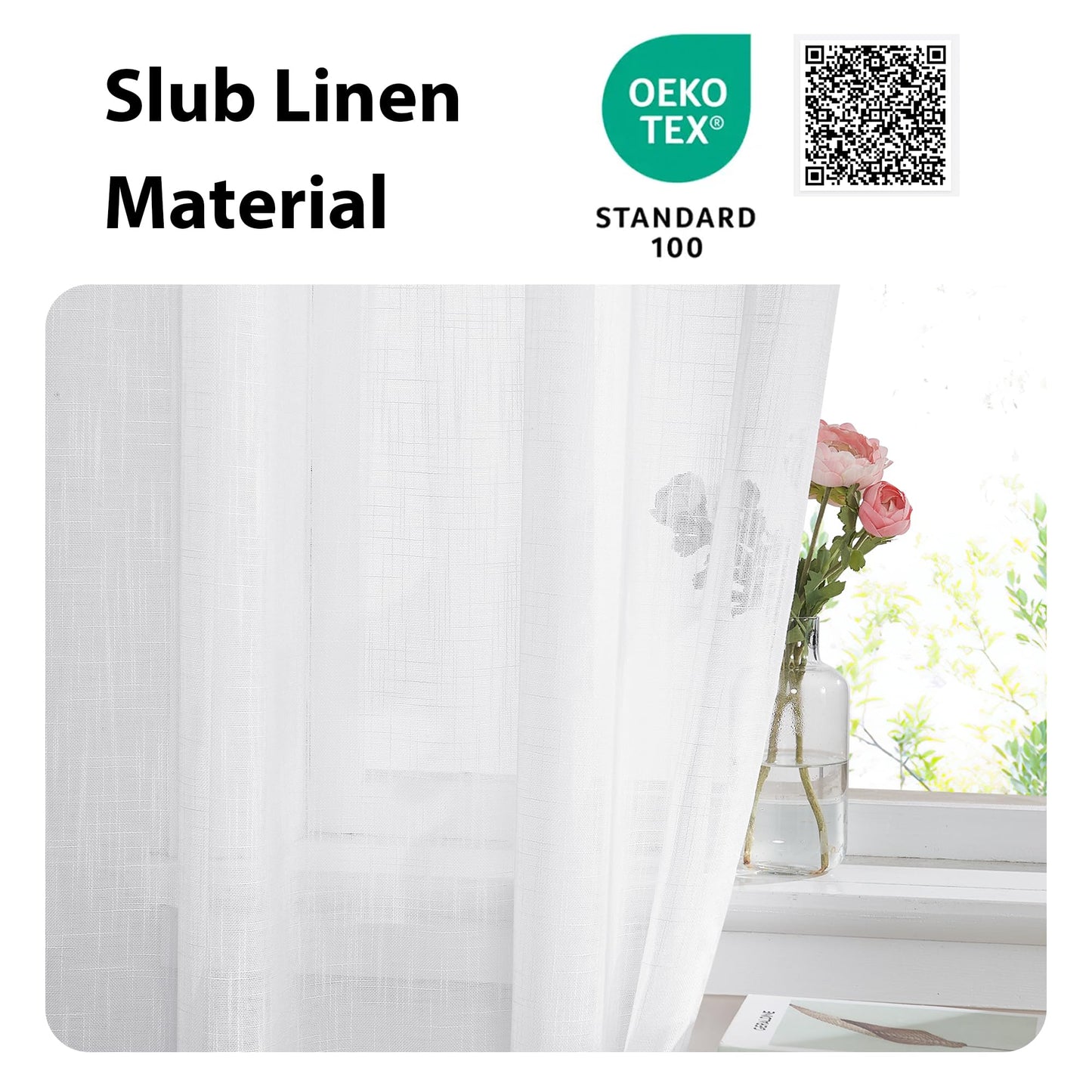 NICETOWN Front Sheer Door Sheer Curtain, Privacy Semitransparent Voile French Door Curtain with Top and Bottom Rod Pocket, Tieback Included, W52 inches x L40 inches, 1 Panel, White