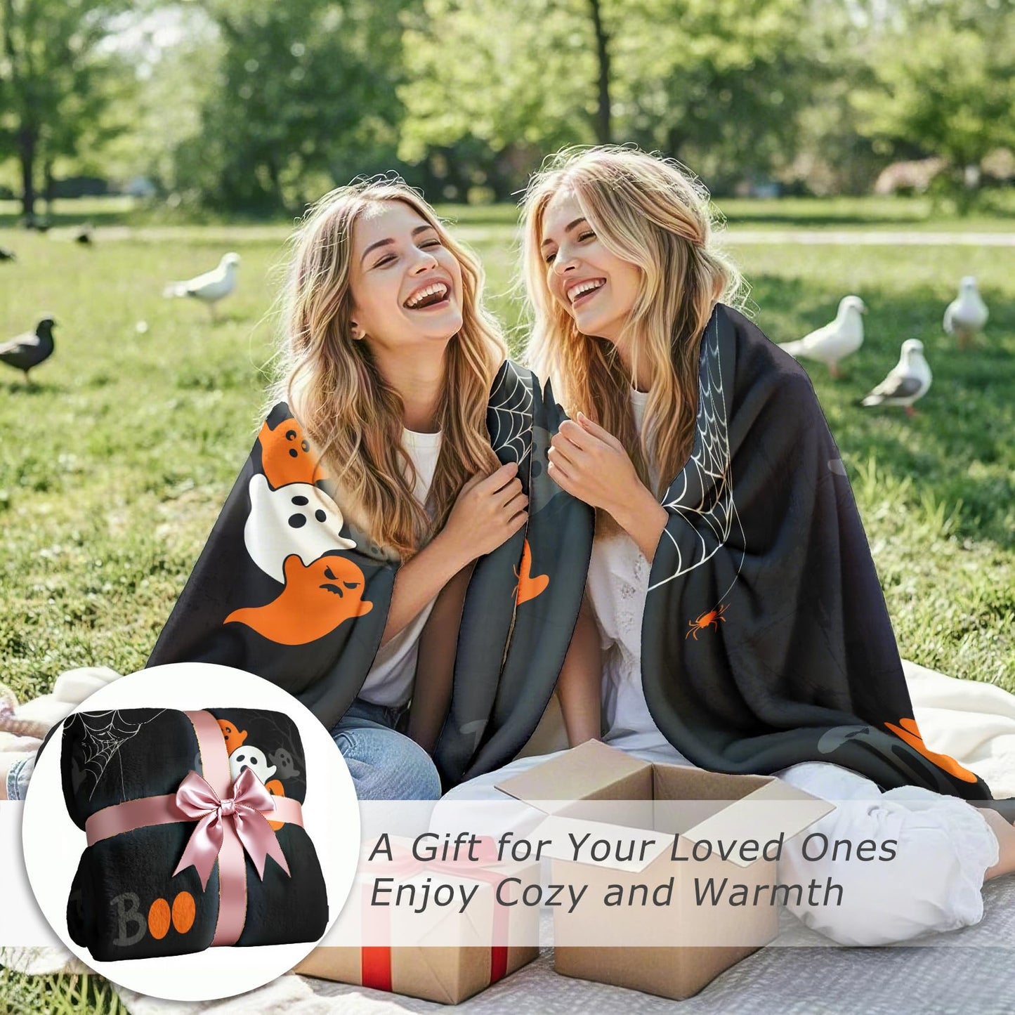 GEDAEUBA Boo Blanket Halloween - Spooky Ghost Spider Web Fleece Blanket Full Size, Soft Cozy Blankets & Throws for Couch, Bed, and Sofa, 84x90 inches
