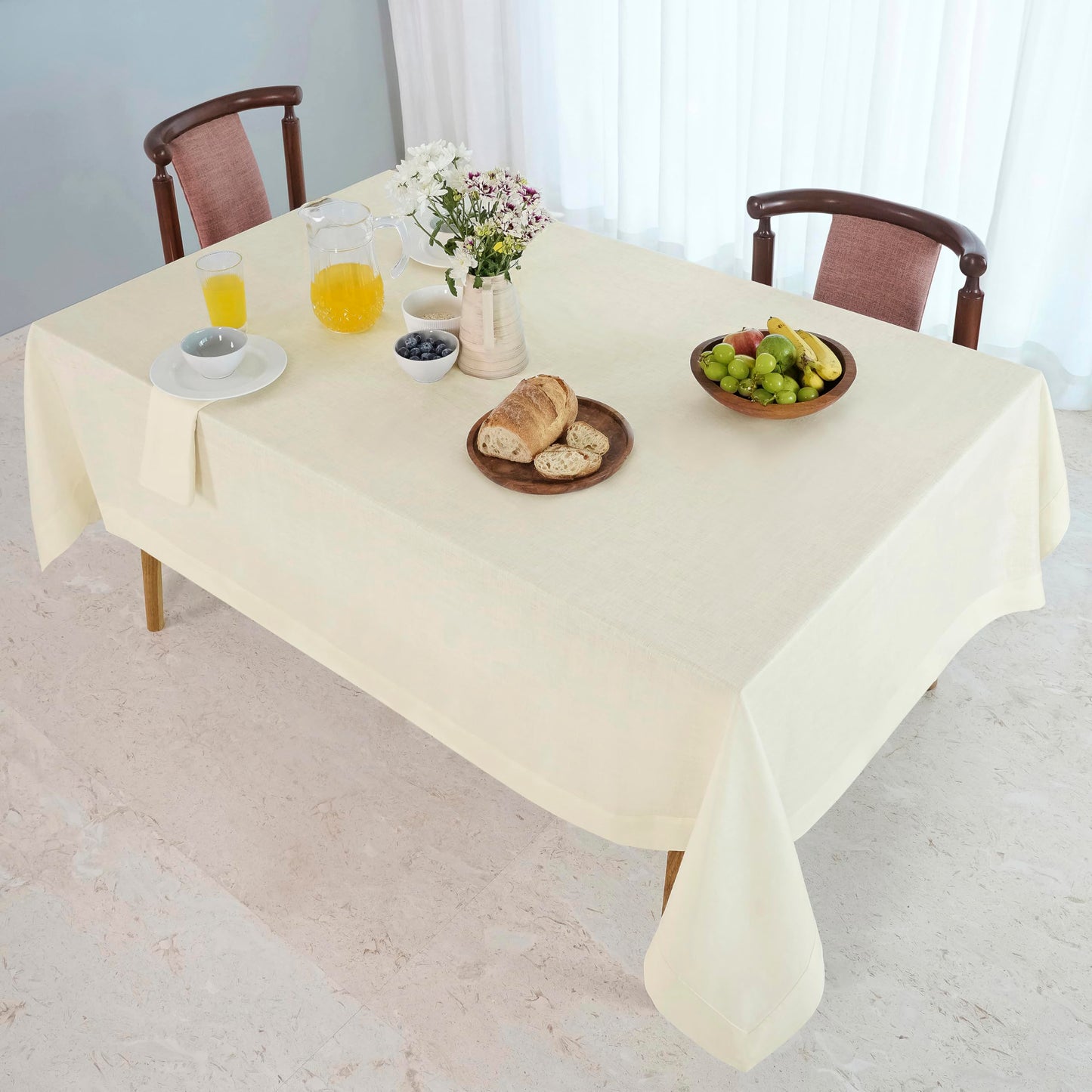 Classic Linen™ by D'Moksha Ivory Tablecloth, Rectangle Tablecloth 60 x 102 Inch, 100% Pure Linen, Machine Washable Table Cloth for Dining- Summer