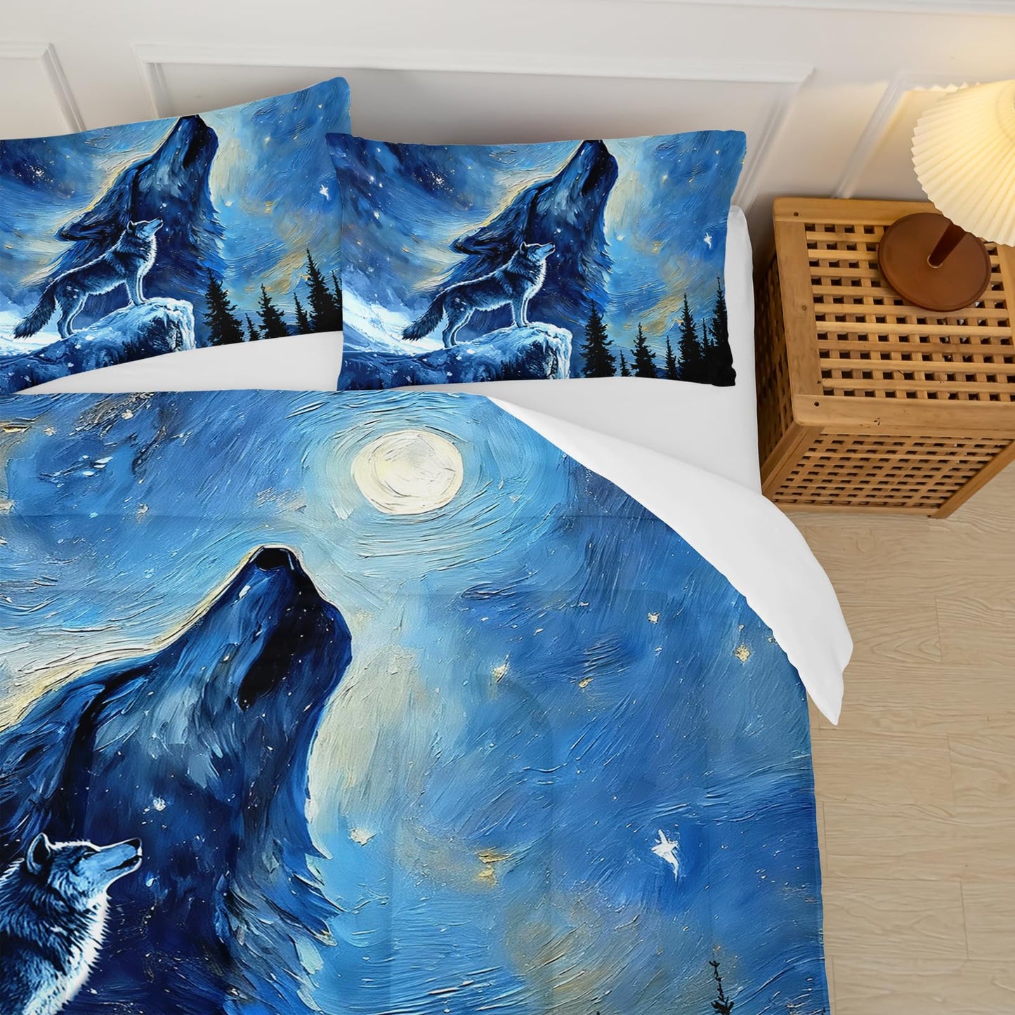 lneffble Wolf Comforter Set Twin for Boys Girls,Howling Wolves Night Moon Comforter Mountain Forest Wolf Bed Set,Wild Animals Quilt Set for Adults Kids Bedroom Decor,All Seasons