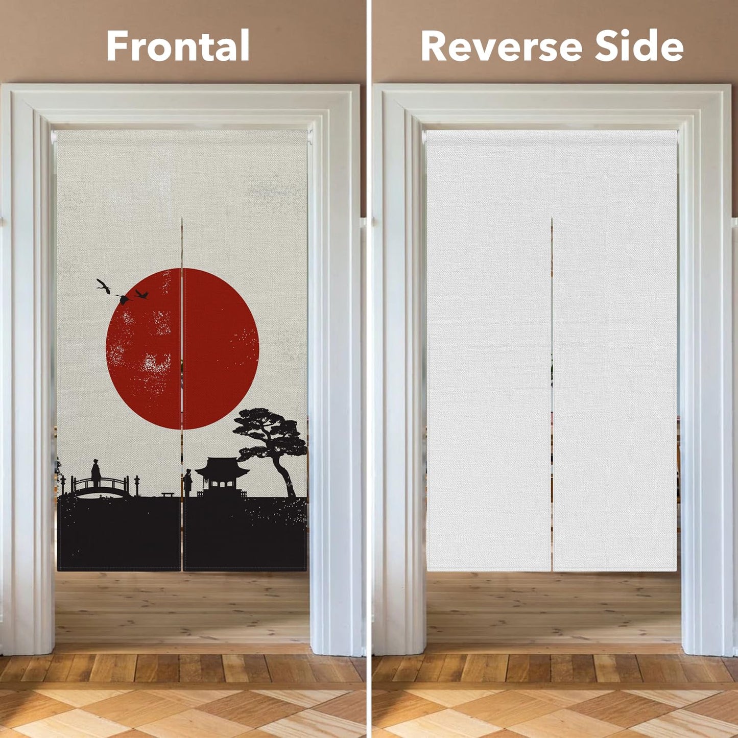 Leowefowa Japanese Doorway Curtain Noren Traditional Japan Feng Shui Window Treatment Ink Warrior Sun Printed Door Tapestry for Wall Hanging Bedroom Divider Kitchen Home Bar Decorations, 33.5"x 70.9"